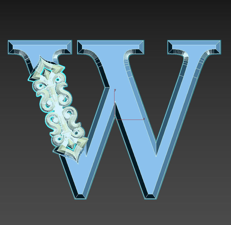 letter W stainless steel door 3D print model_4