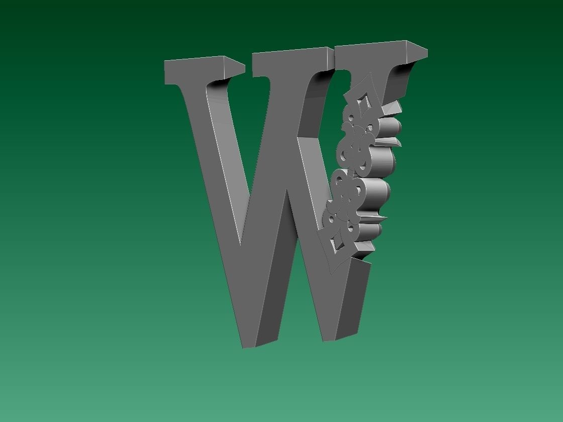 letter W stainless steel door 3D print model_3