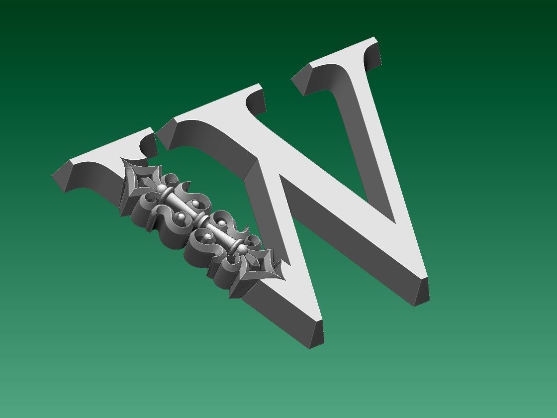 letter W stainless steel door 3D print model_1