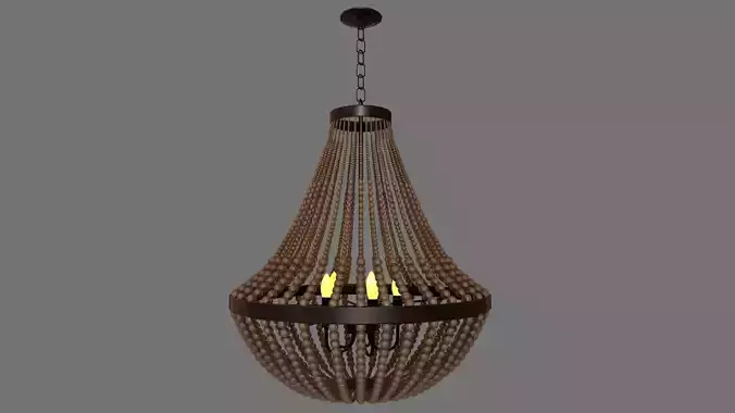 Large Taupe Wood Bead Teardrop 5 Light Chandelier Free 3D model