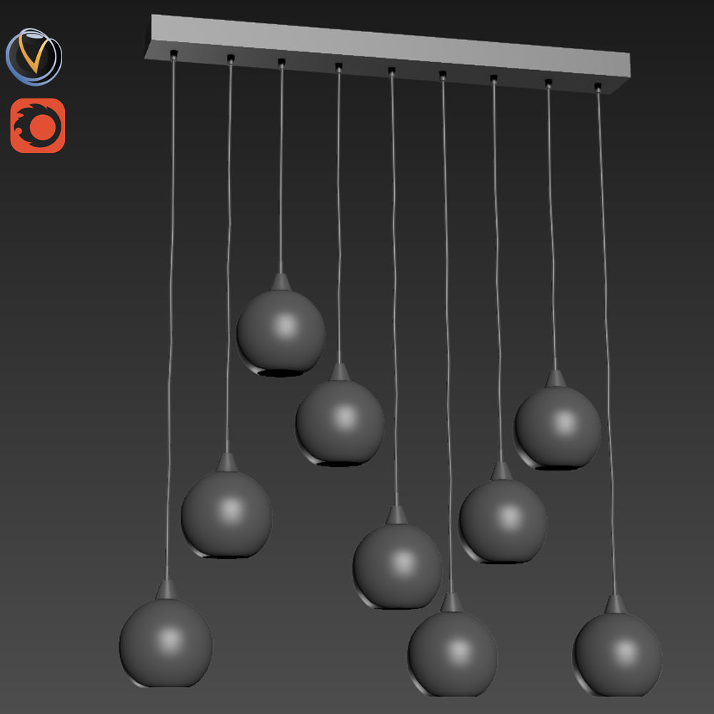 Firefly 9 Bulb Nickel Pendant Light 3D model_1