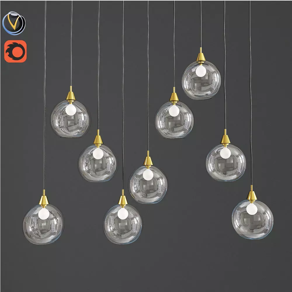 Firefly 9 Bulb Nickel Pendant Light 3D model_0