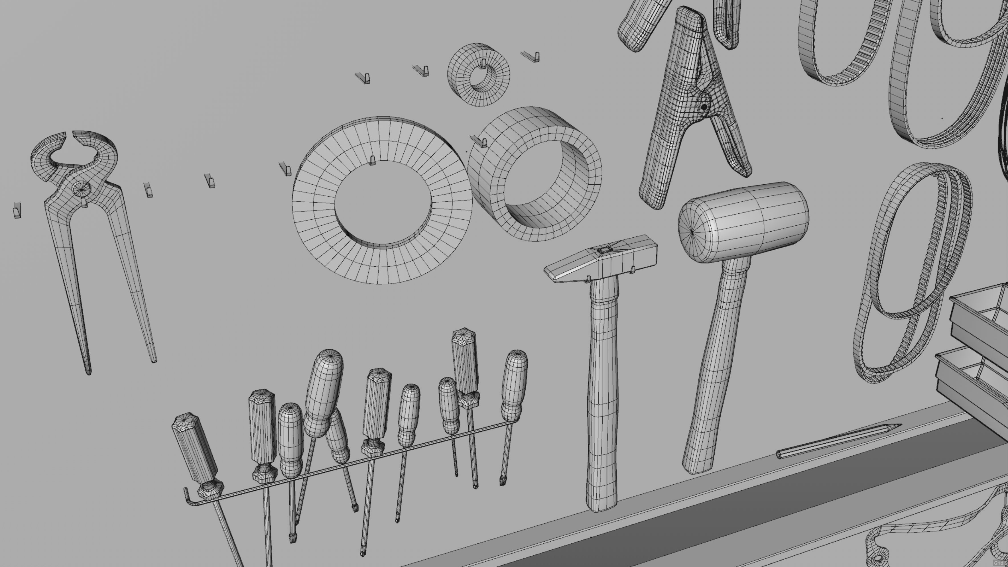 tool wall Low-poly 3D model_15