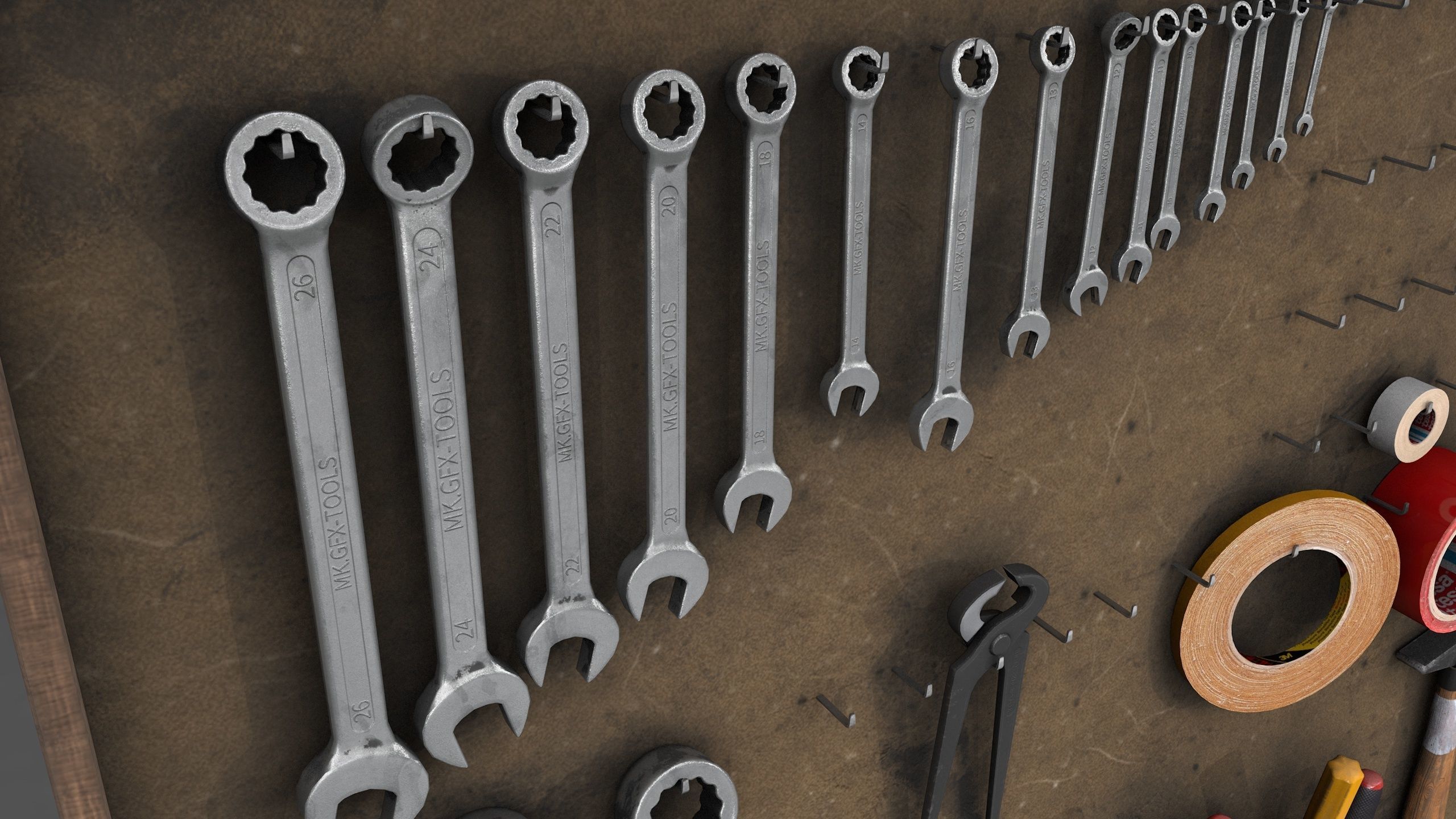 tool wall Low-poly 3D model_5