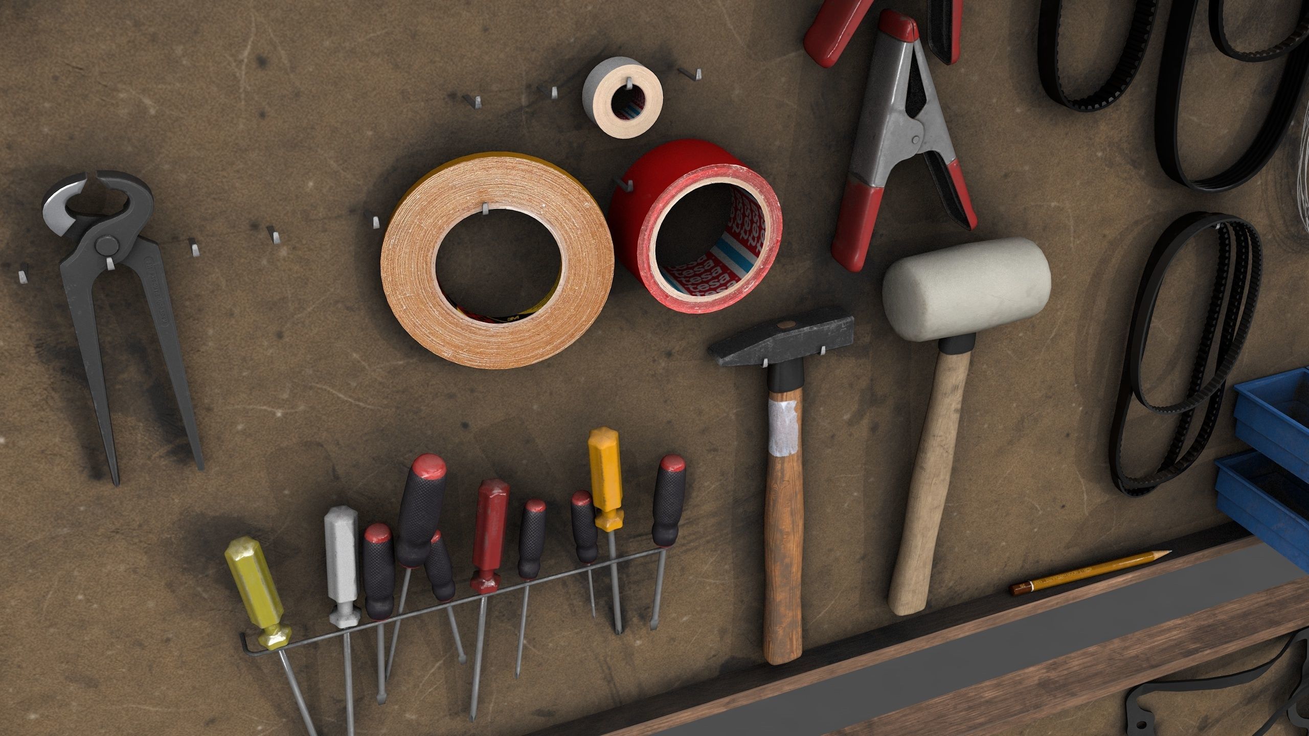 tool wall Low-poly 3D model_3