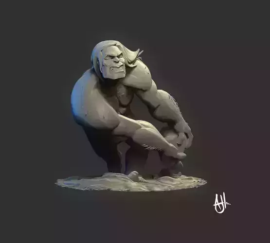 Caveman sculpture of man holding something 3D print model