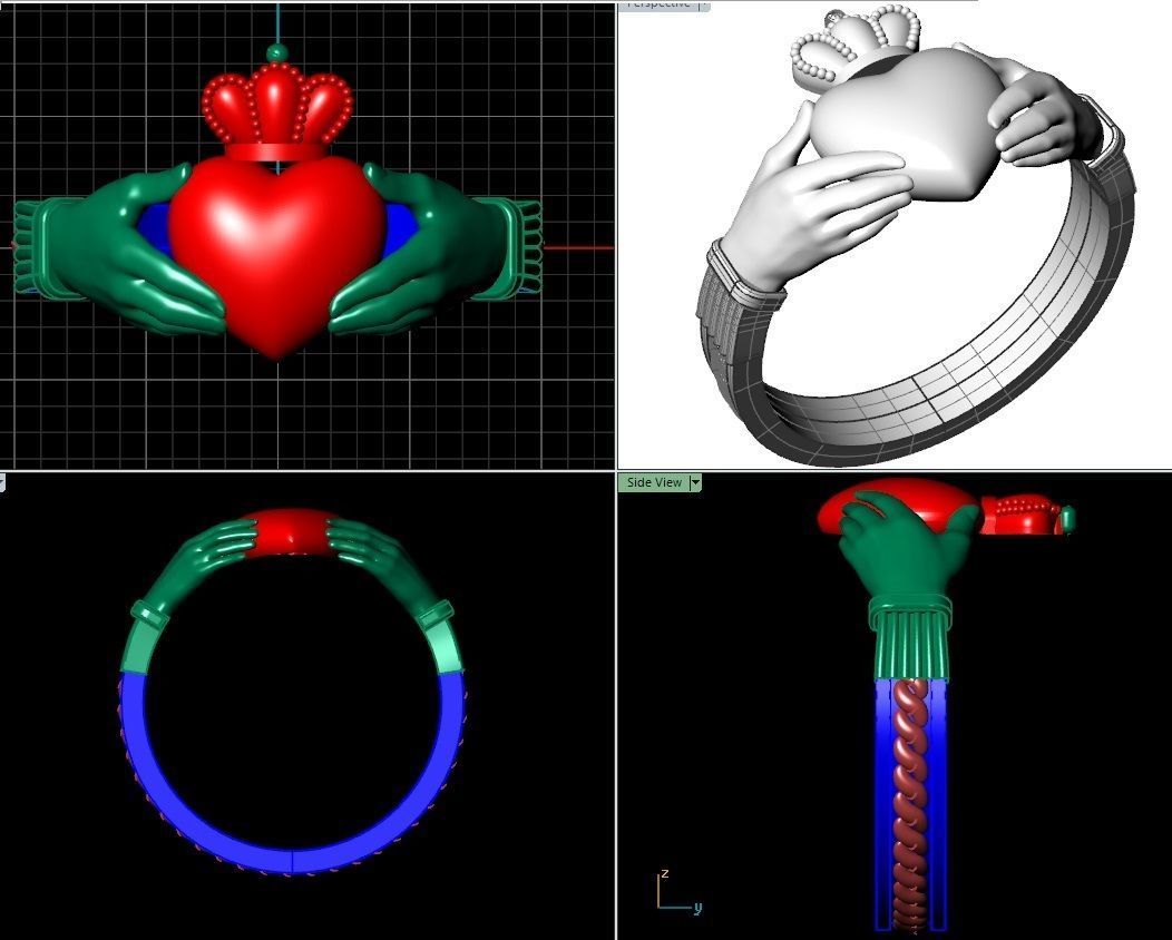 claddagh ring number three 3D print model_3