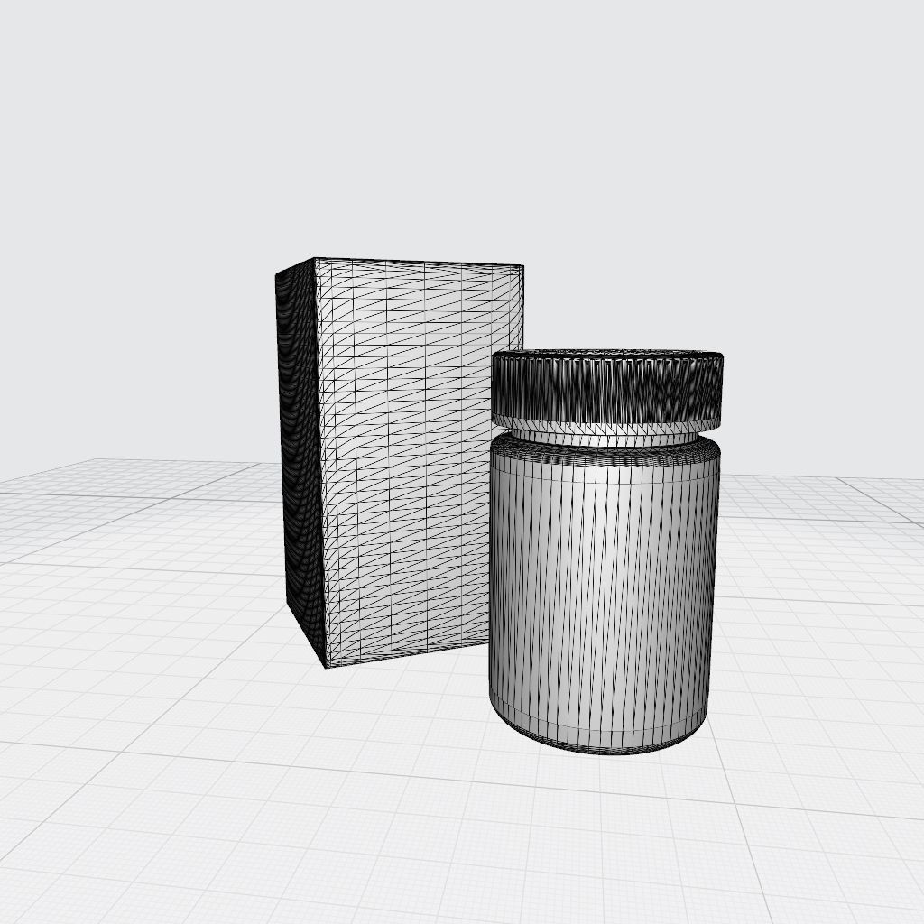 Pill Medicine Supplement Bottle with Safety Lid and Box 3D model_3