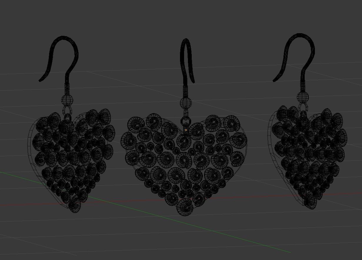 Heart earrings 3D model_4