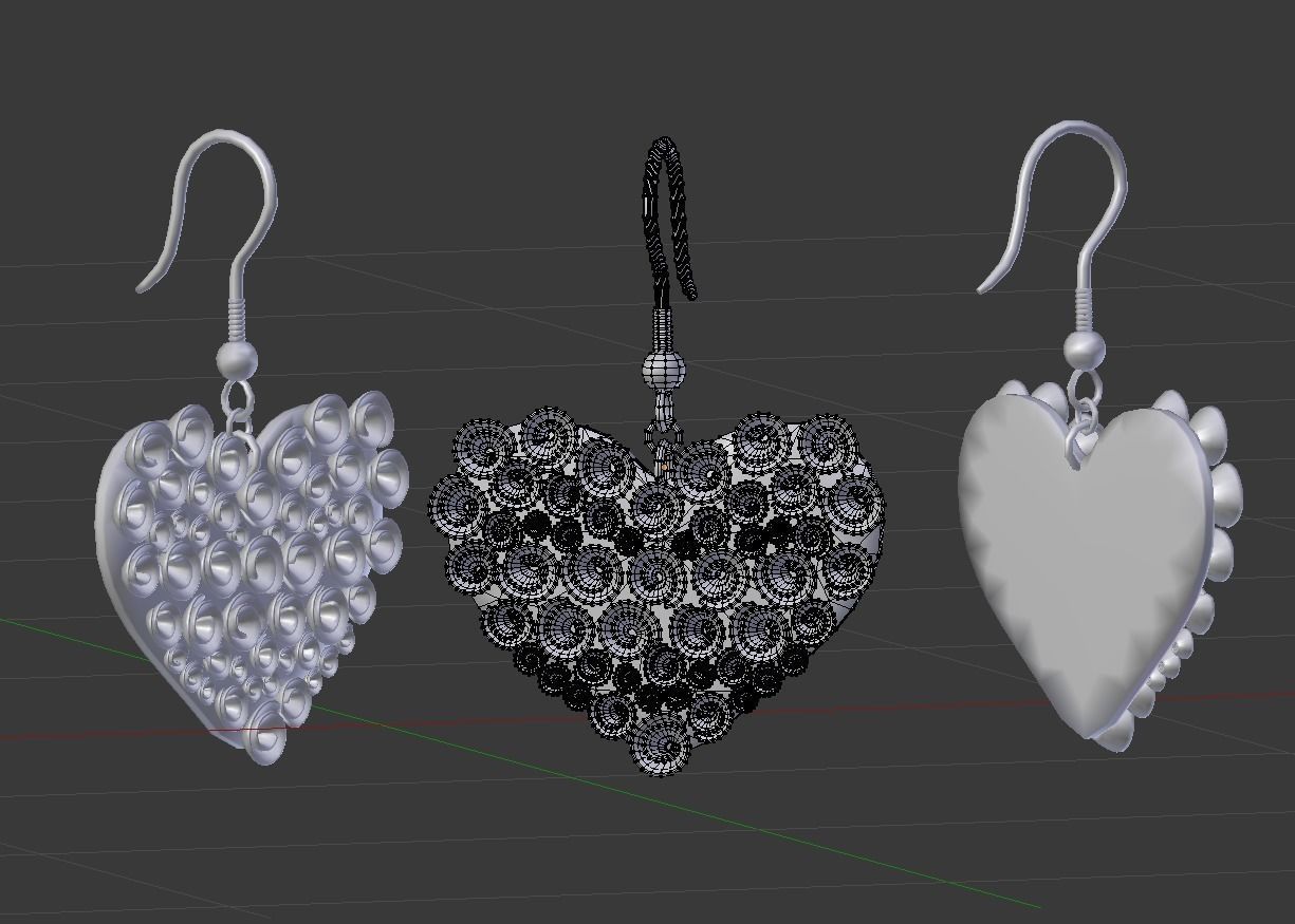 Heart earrings 3D model_2