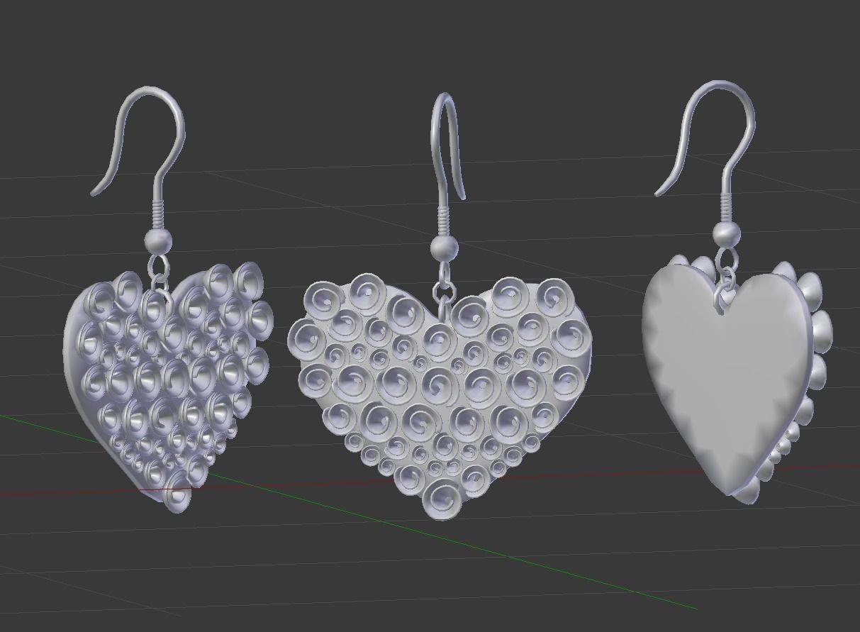 Heart earrings 3D model_1