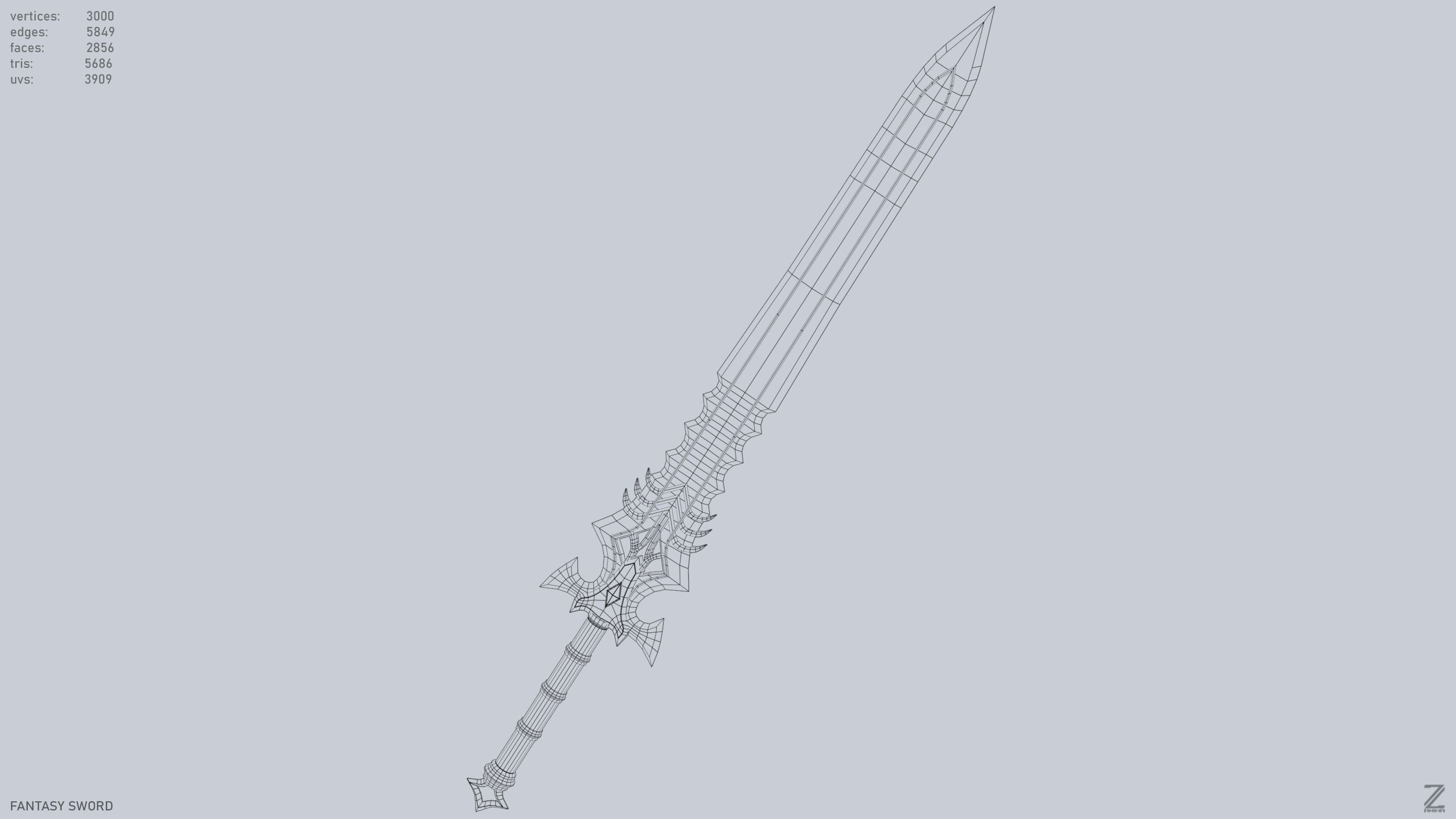 Fantasy sword Low-poly 3D model_15