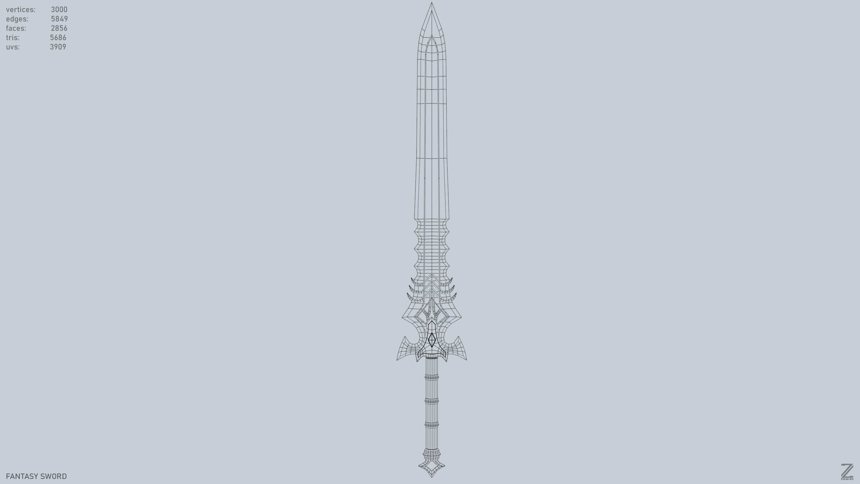 Fantasy sword Low-poly 3D model_10