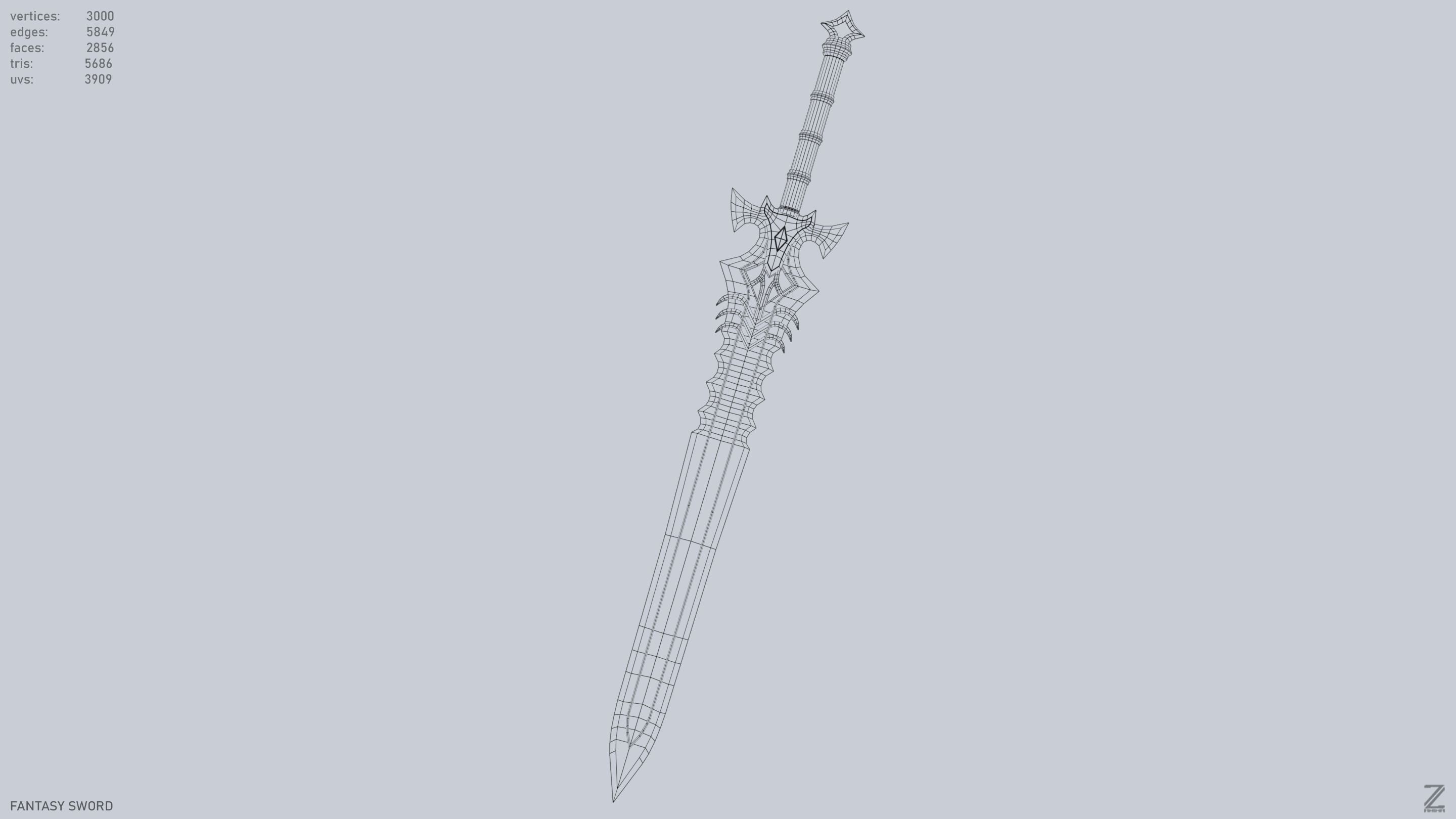 Fantasy sword Low-poly 3D model_12
