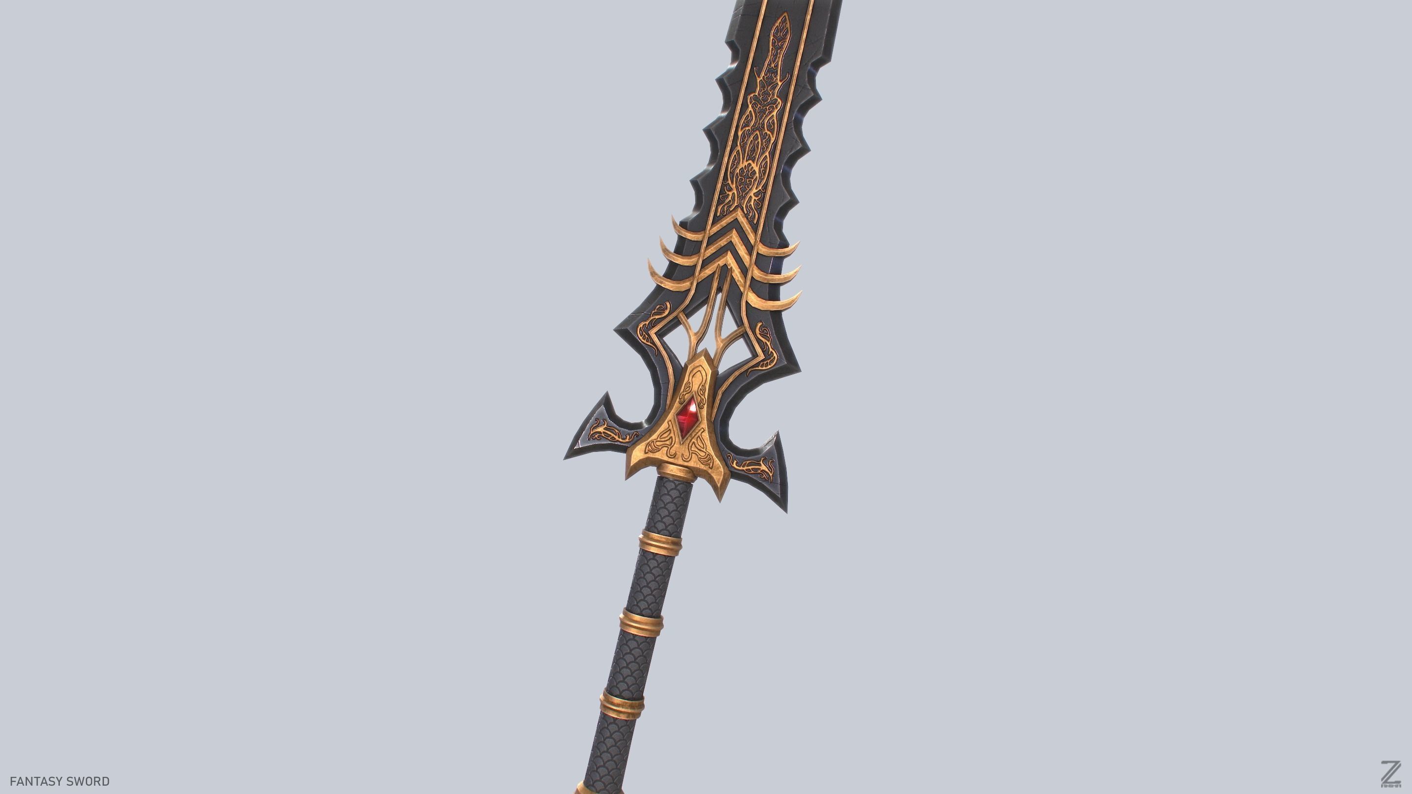 Fantasy sword Low-poly 3D model_2