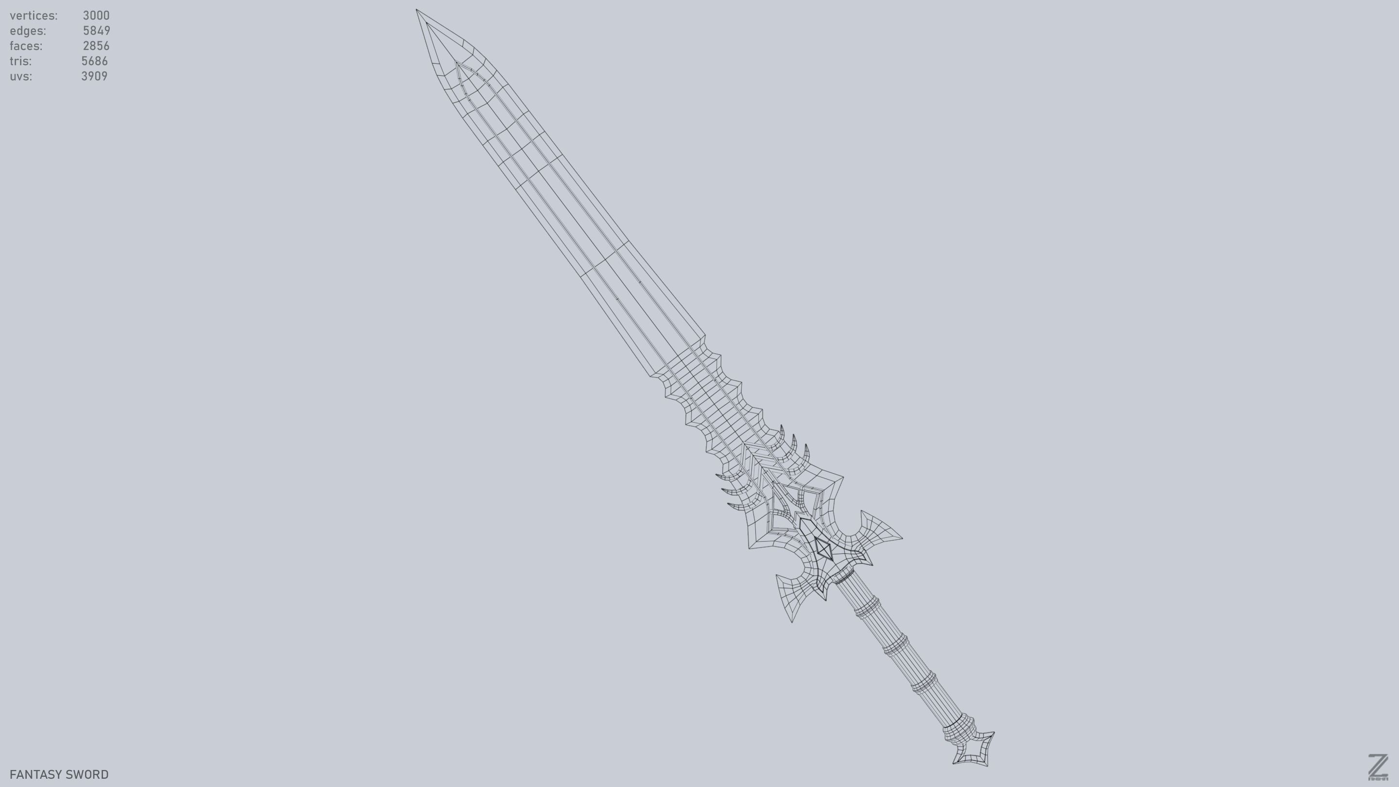 Fantasy sword Low-poly 3D model_5