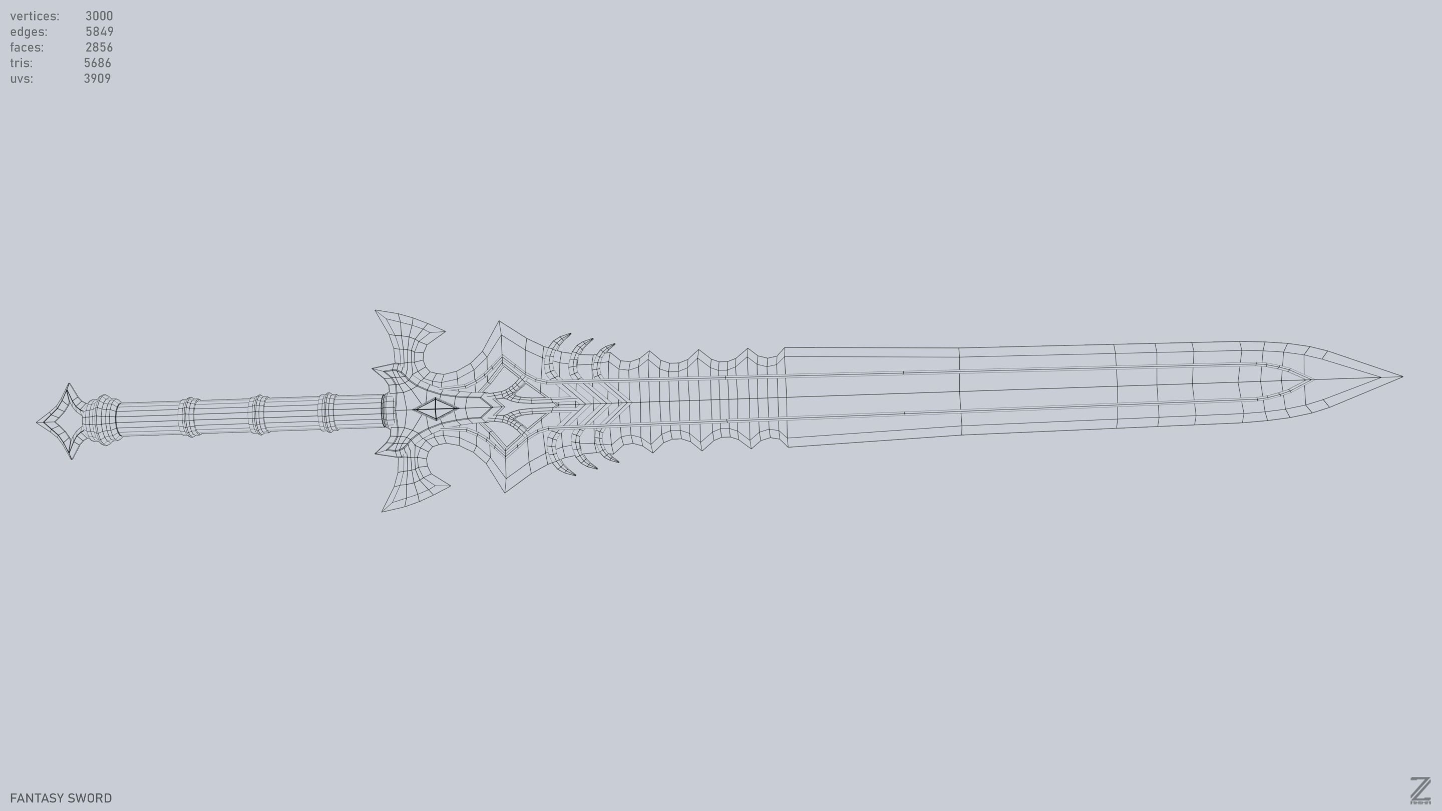 Fantasy sword Low-poly 3D model_11