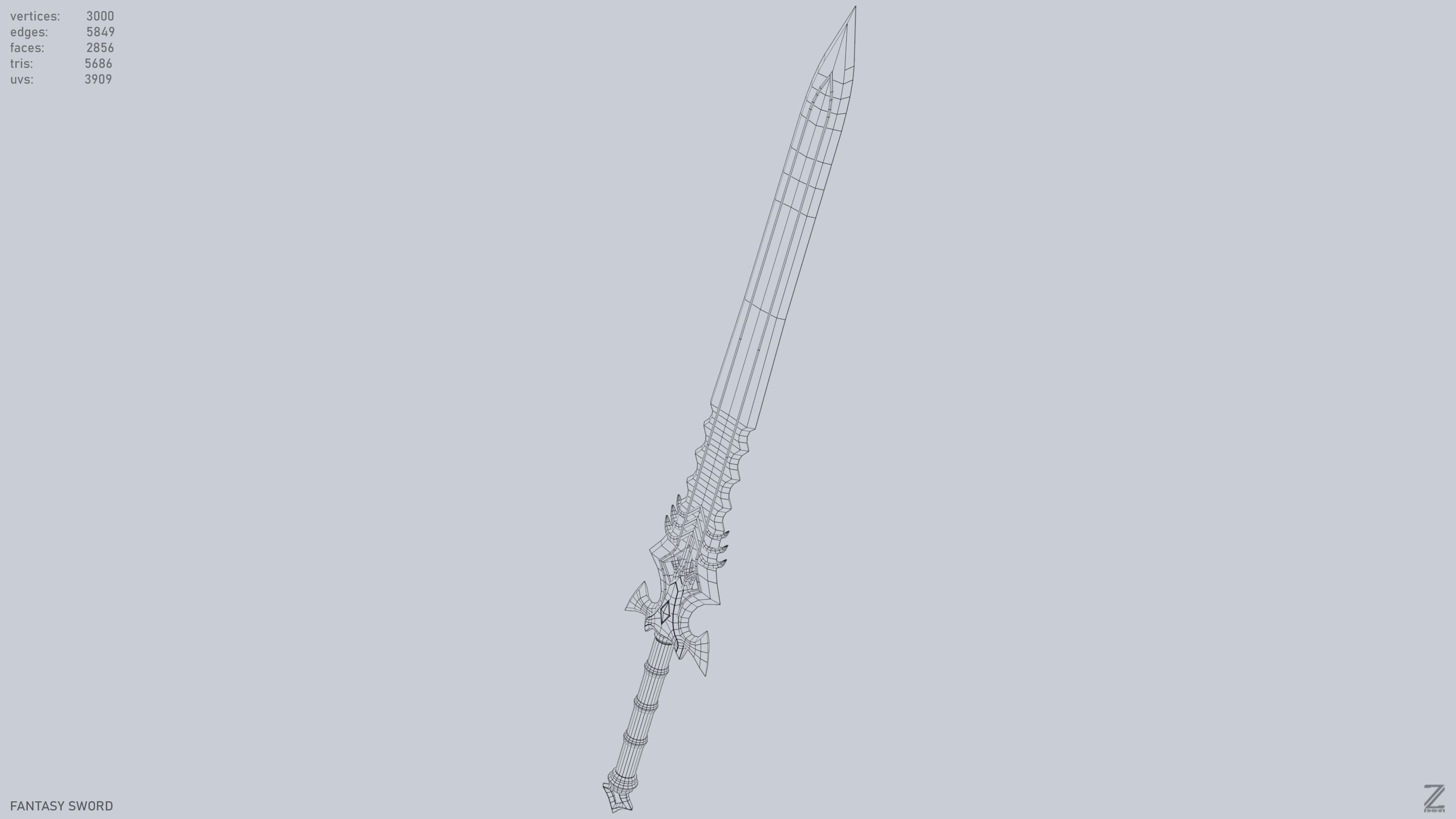 Fantasy sword Low-poly 3D model_14