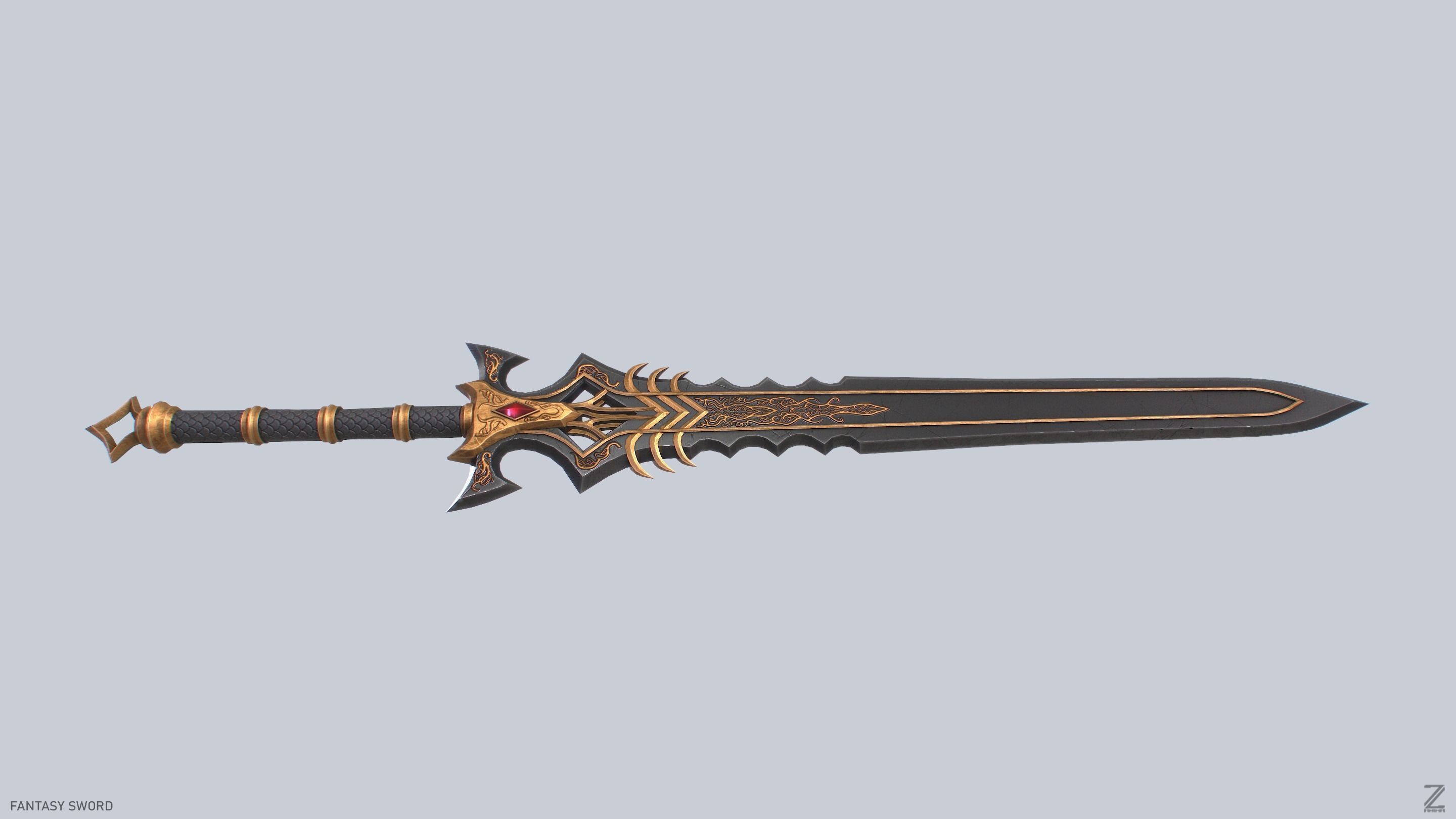 Fantasy sword Low-poly 3D model_7