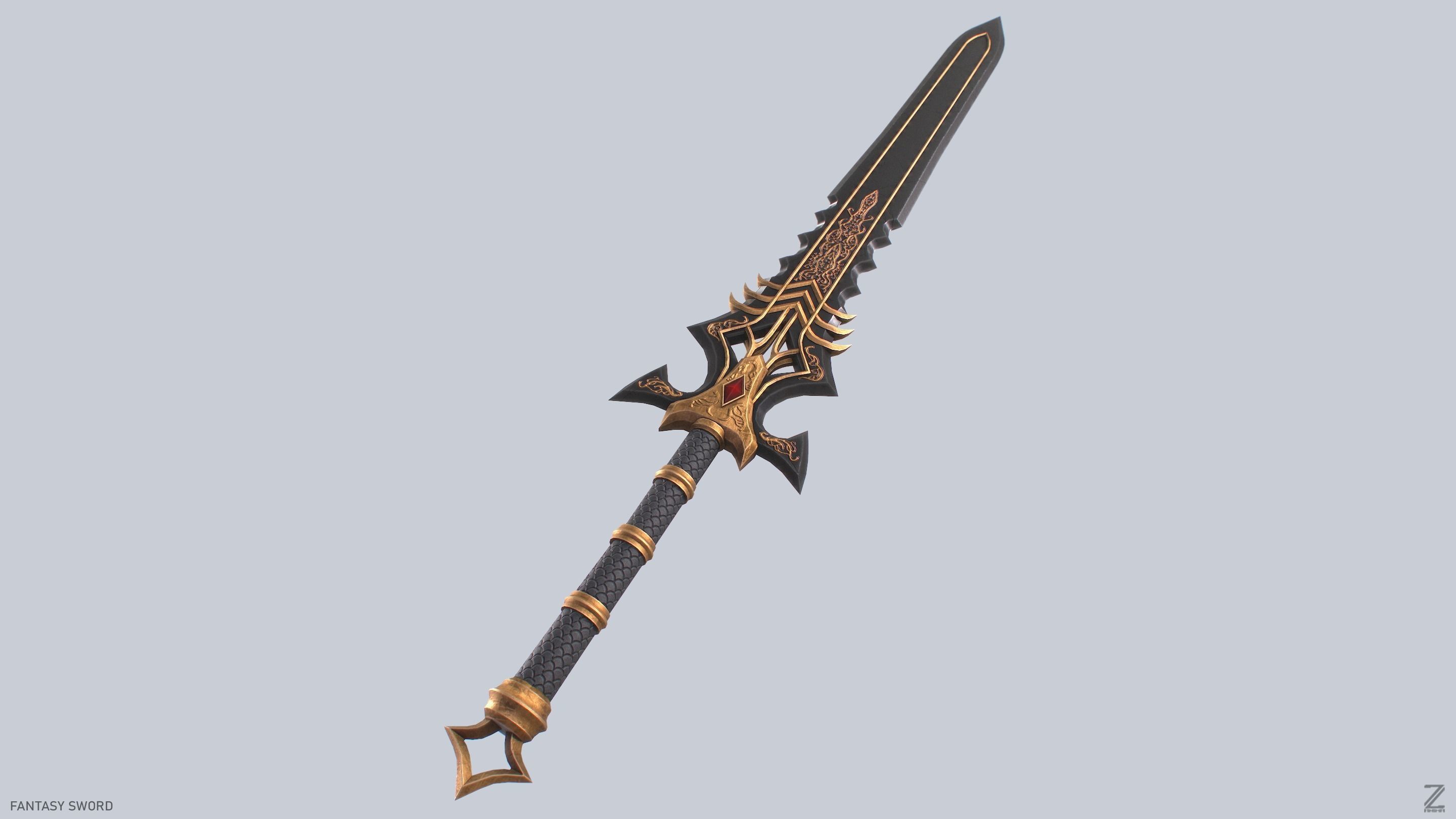Fantasy sword Low-poly 3D model_6