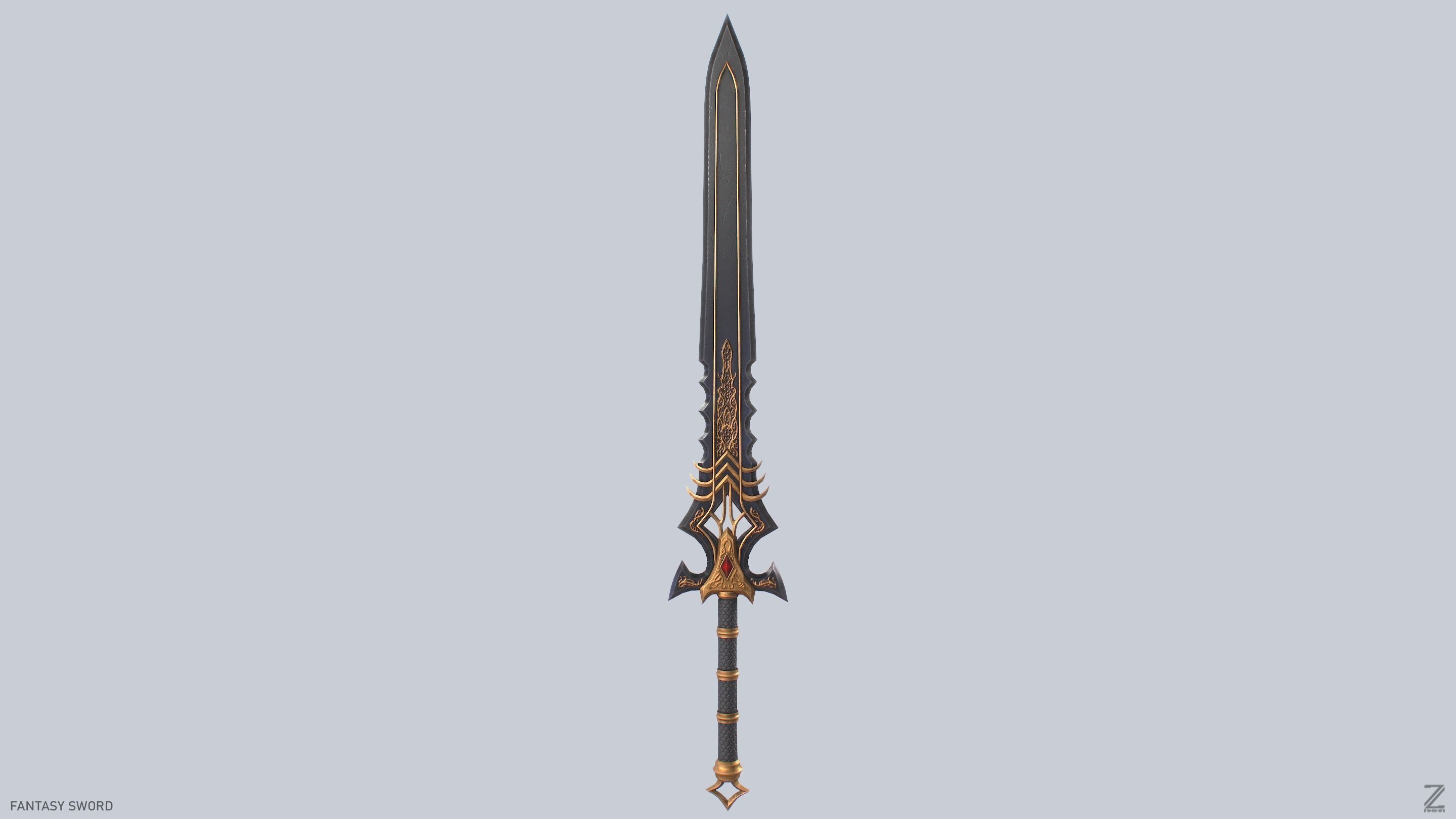 Fantasy sword Low-poly 3D model_4
