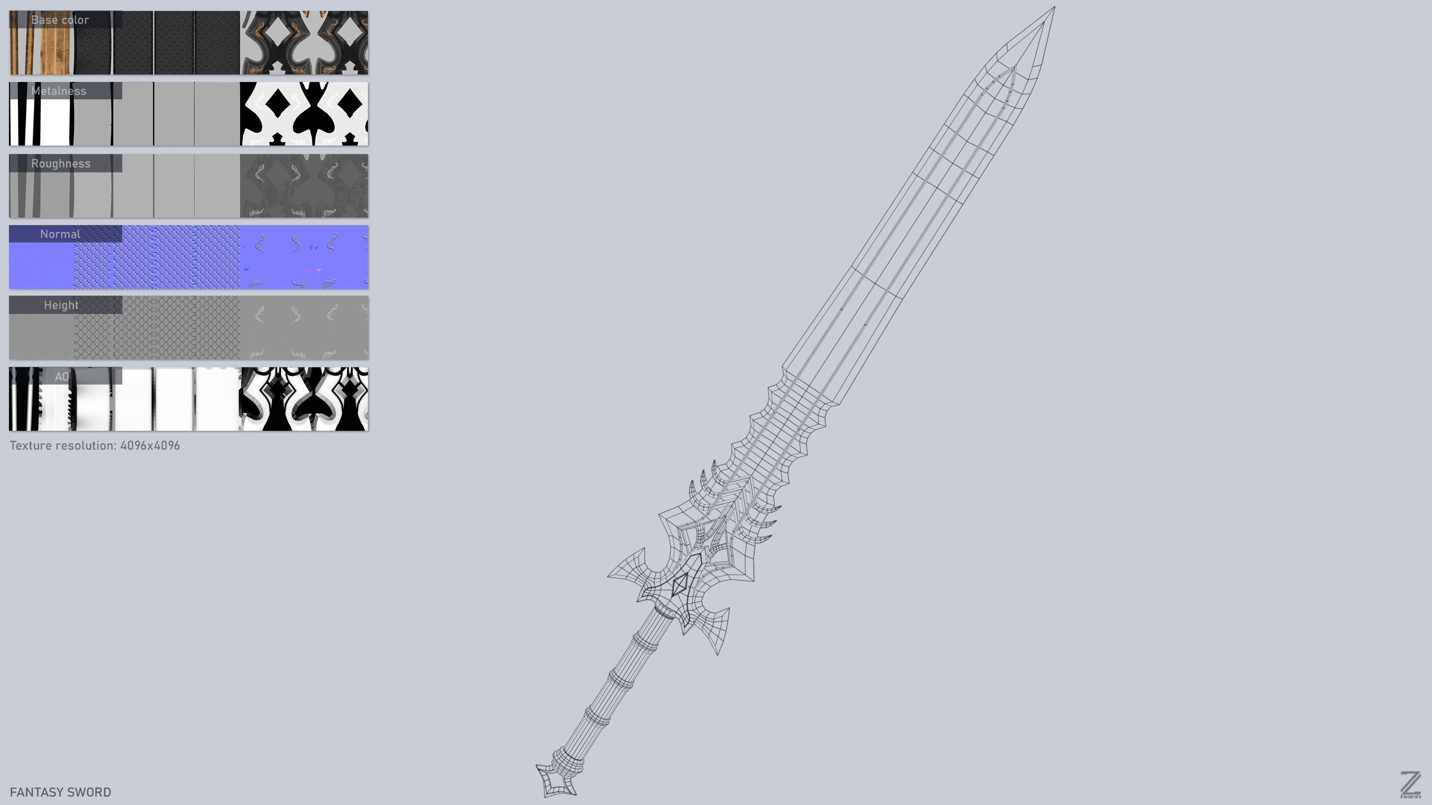 Fantasy sword Low-poly 3D model_3