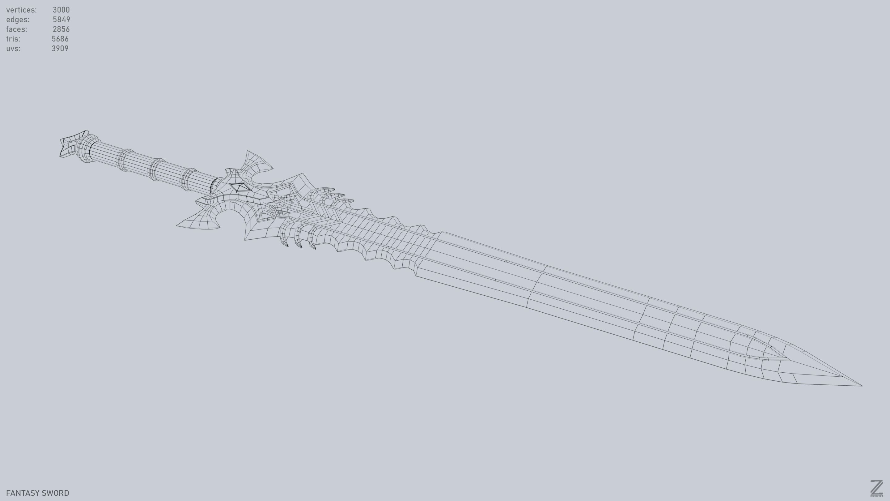 Fantasy sword Low-poly 3D model_13