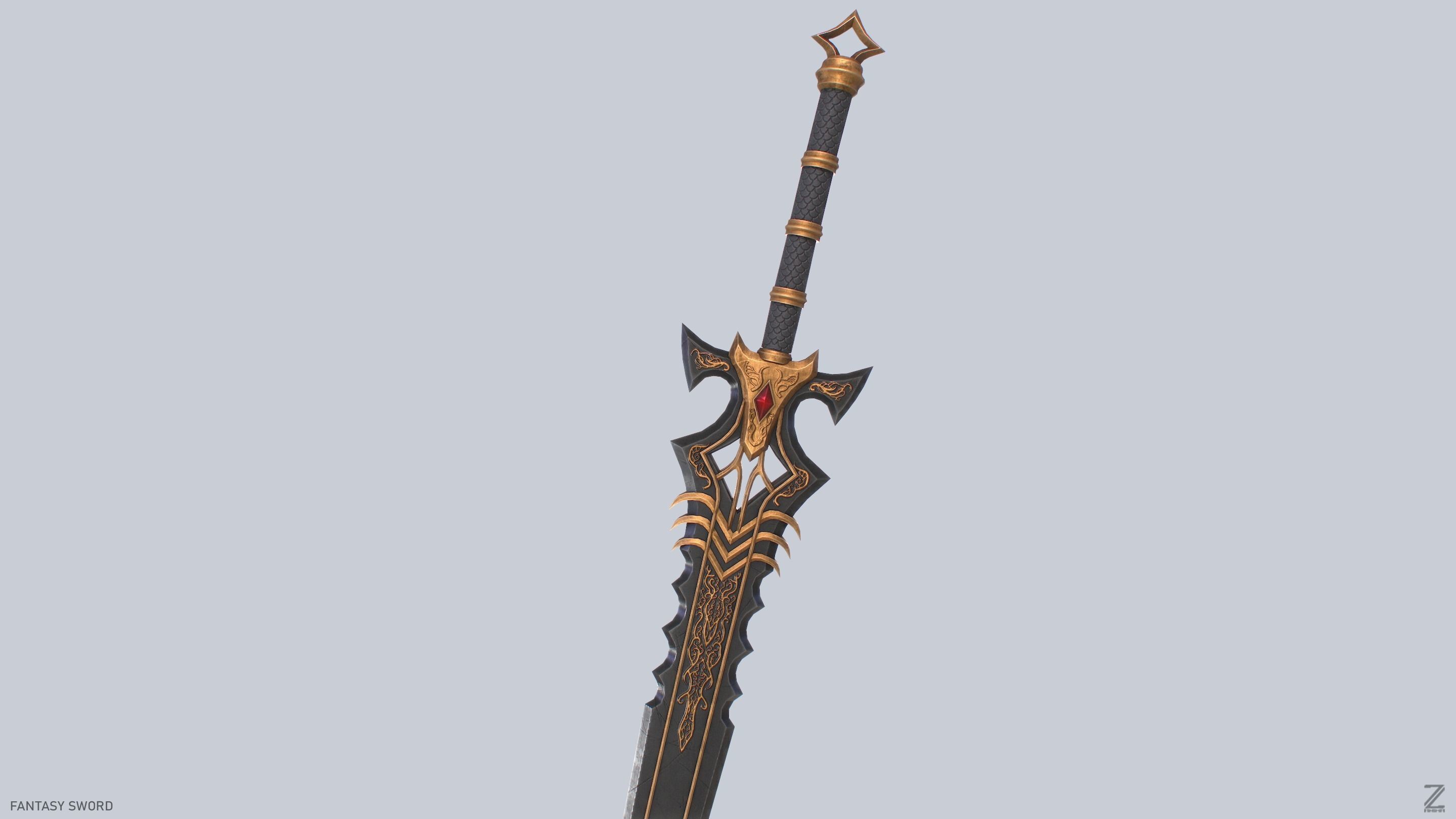 Fantasy sword Low-poly 3D model_8