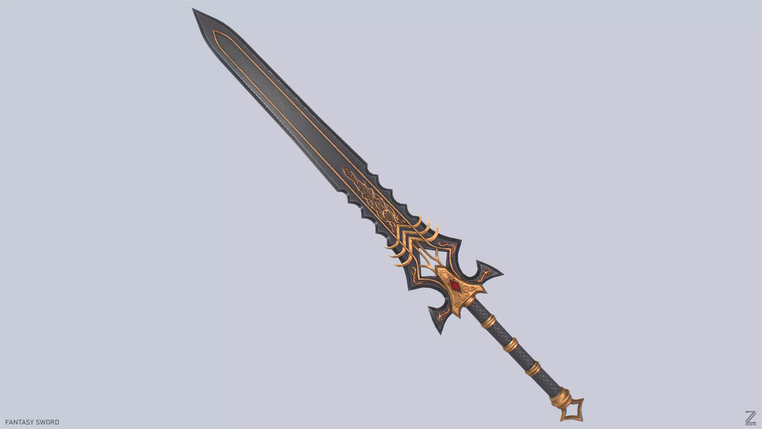 Fantasy sword Low-poly 3D model_0