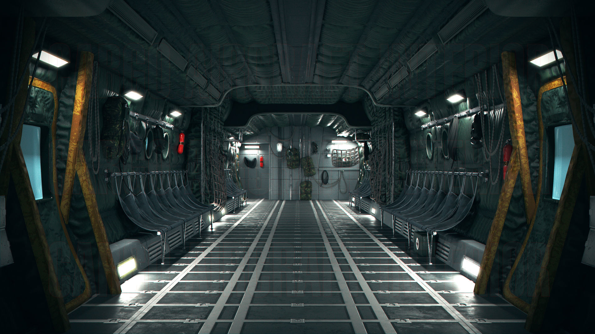 Aircraft Interior Cargo C-130 Hercules PBR Low-poly 3D model_1