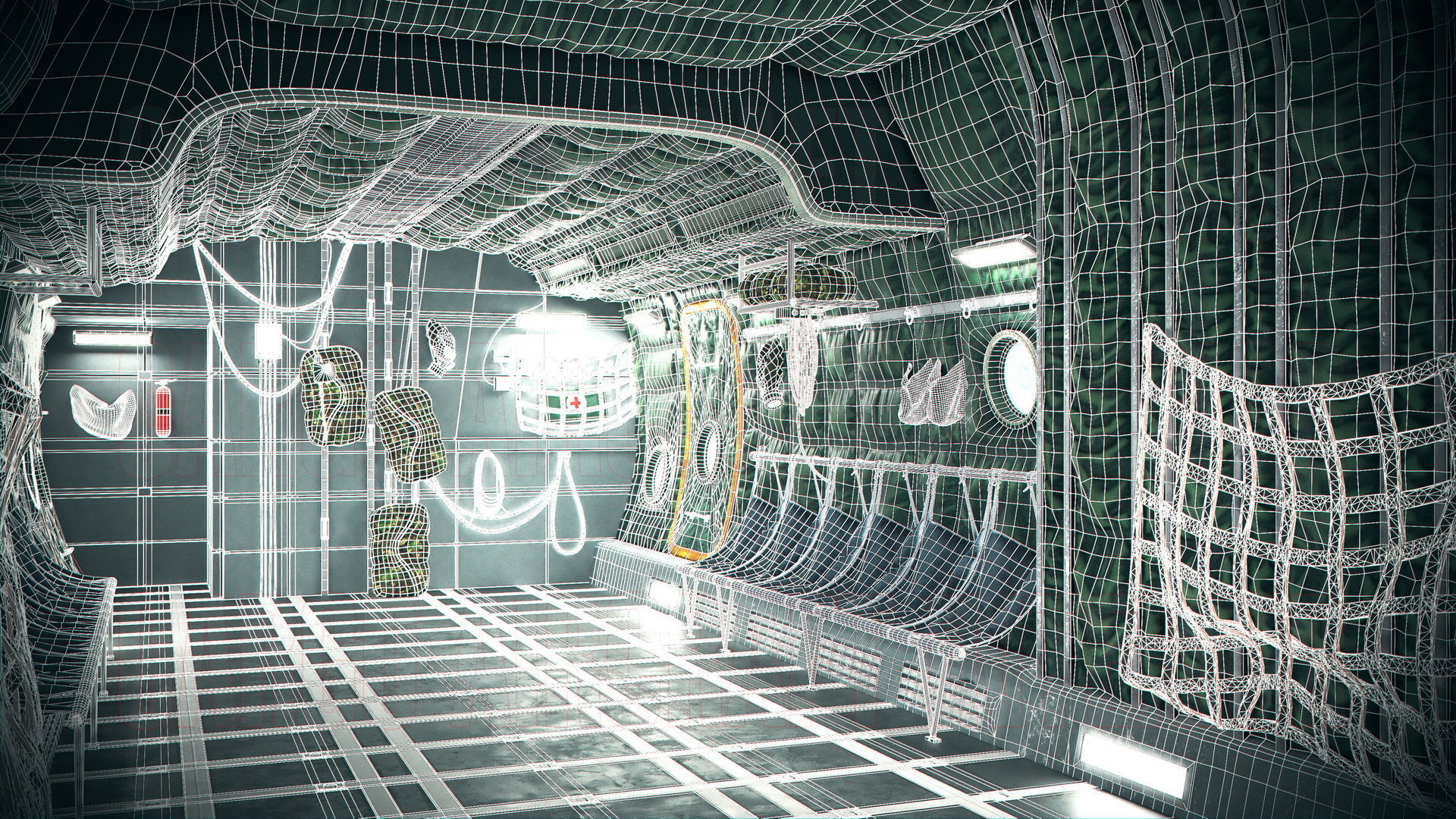 Aircraft Interior Cargo C-130 Hercules PBR Low-poly 3D model_18