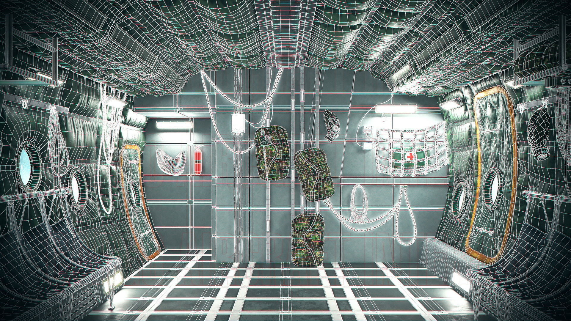 Aircraft Interior Cargo C-130 Hercules PBR Low-poly 3D model_24