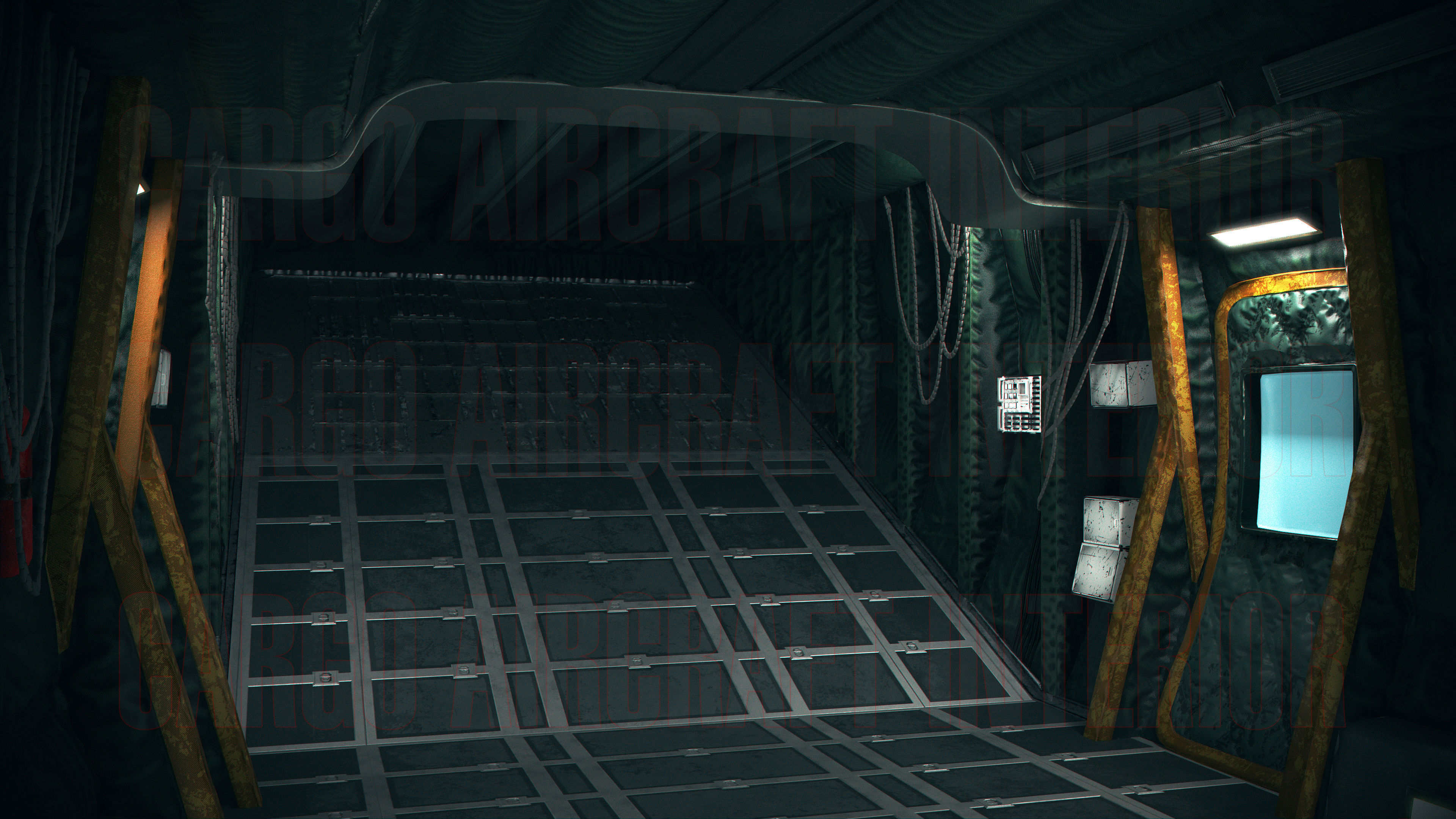 Aircraft Interior Cargo C-130 Hercules PBR Low-poly 3D model_10