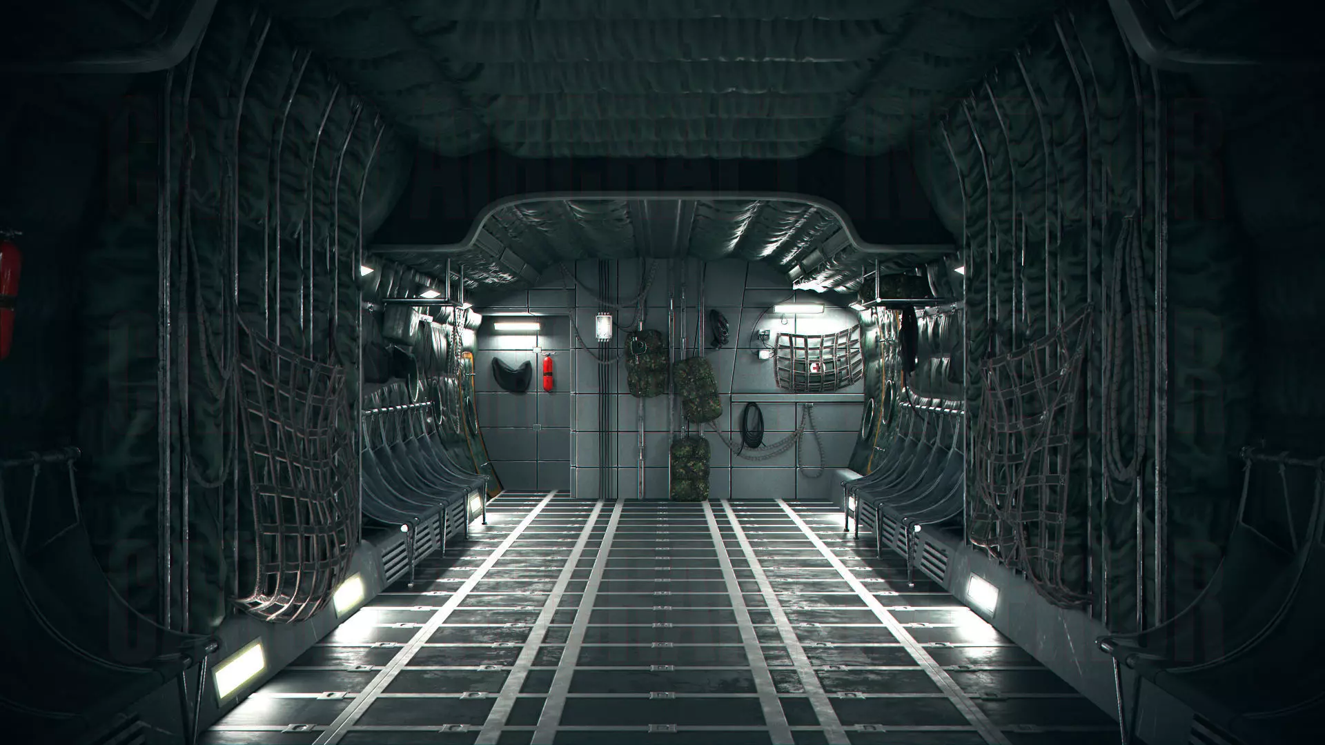 Aircraft Interior Cargo C-130 Hercules PBR Low-poly 3D model_0