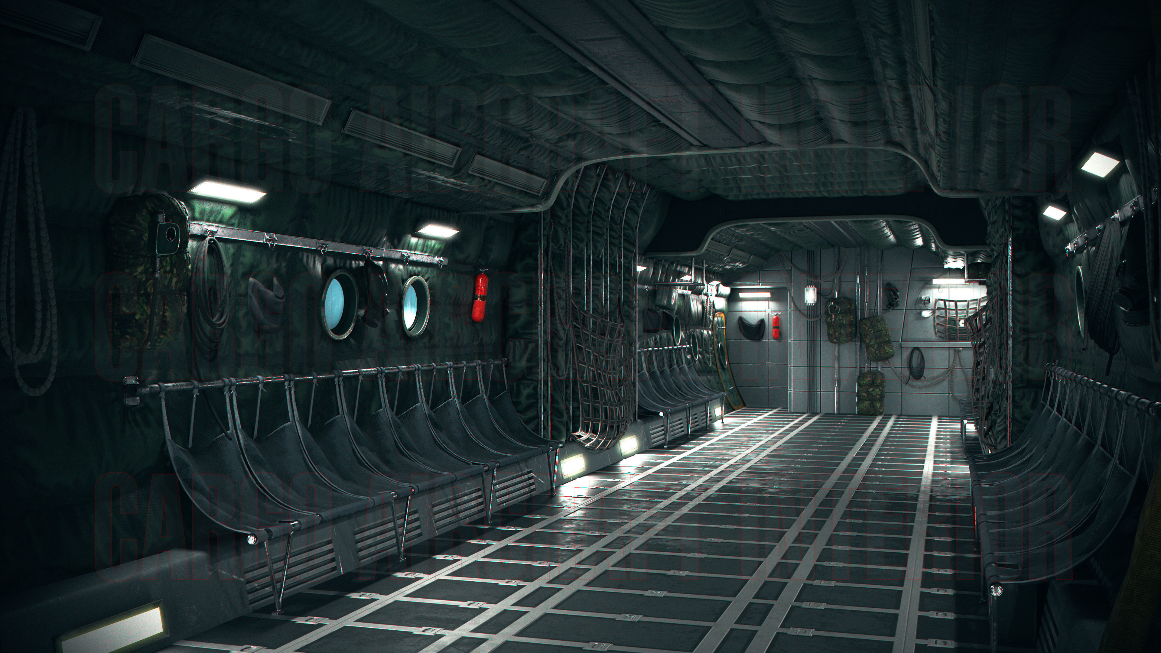 Aircraft Interior Cargo C-130 Hercules PBR Low-poly 3D model_7