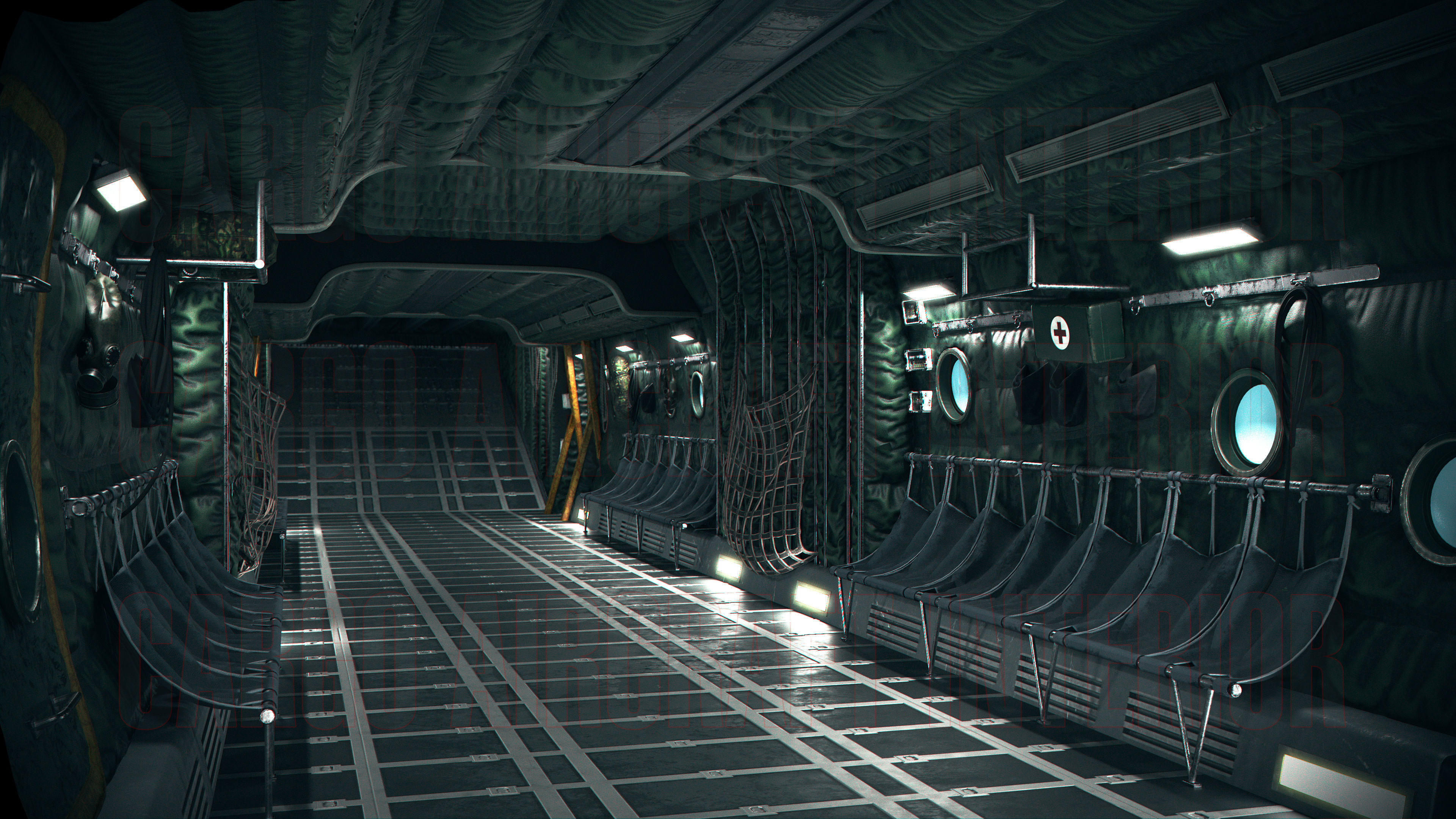 Aircraft Interior Cargo C-130 Hercules PBR Low-poly 3D model_9