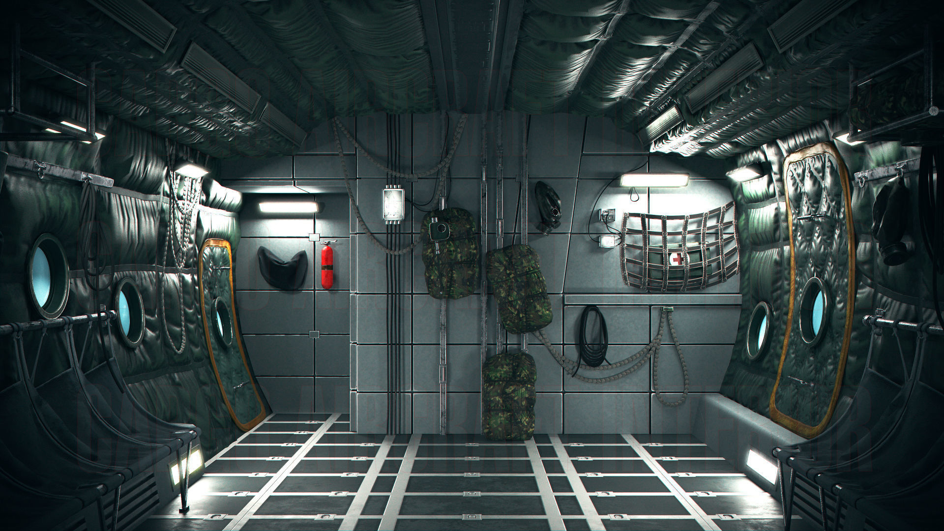 Aircraft Interior Cargo C-130 Hercules PBR Low-poly 3D model_2