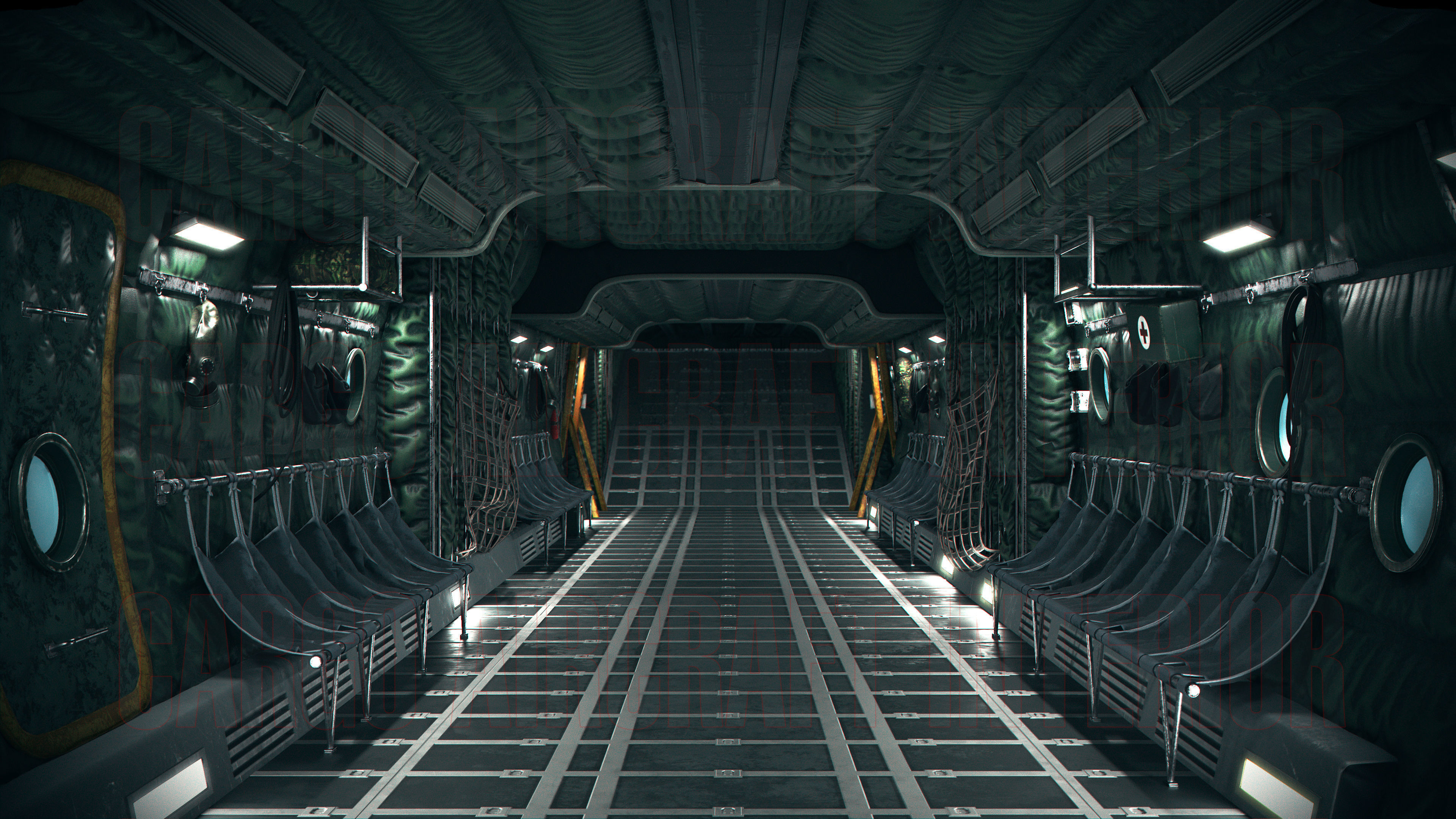 Aircraft Interior Cargo C-130 Hercules PBR Low-poly 3D model_3