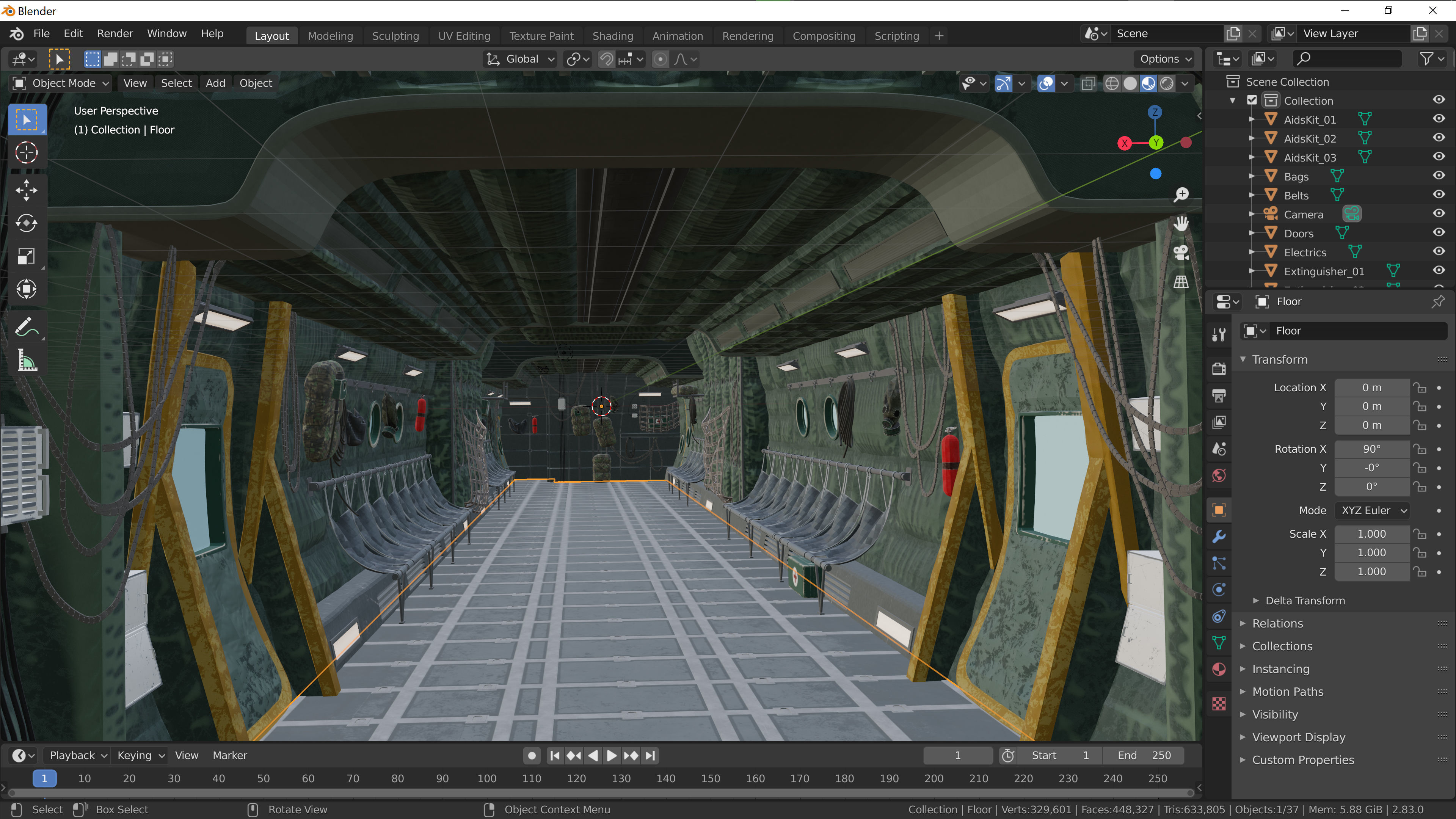 Aircraft Interior Cargo C-130 Hercules PBR Low-poly 3D model_6