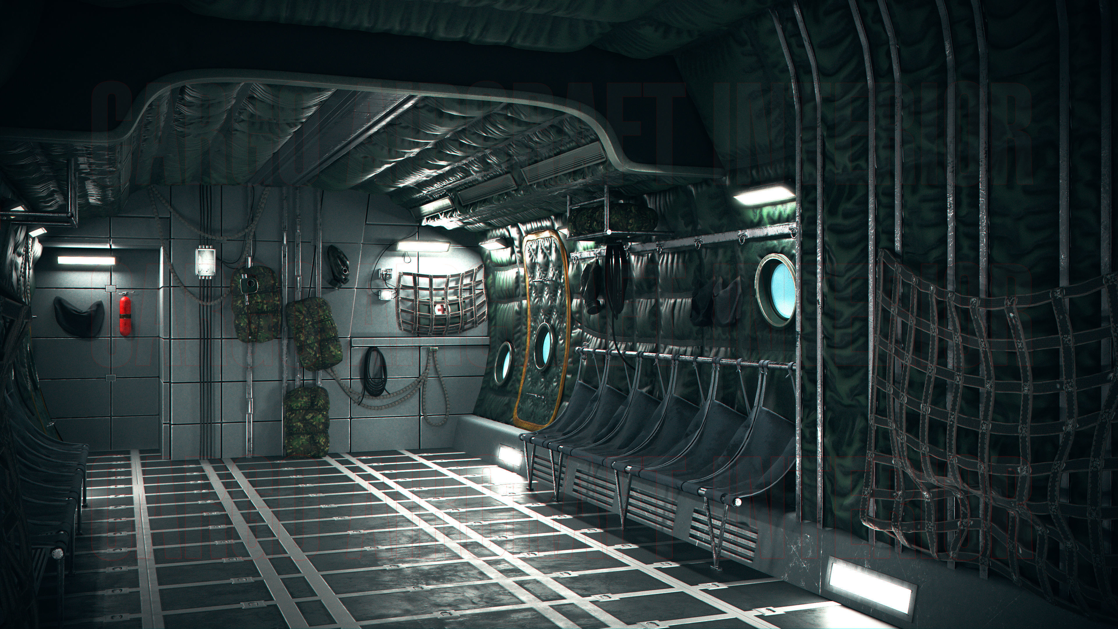 Aircraft Interior Cargo C-130 Hercules PBR Low-poly 3D model_8