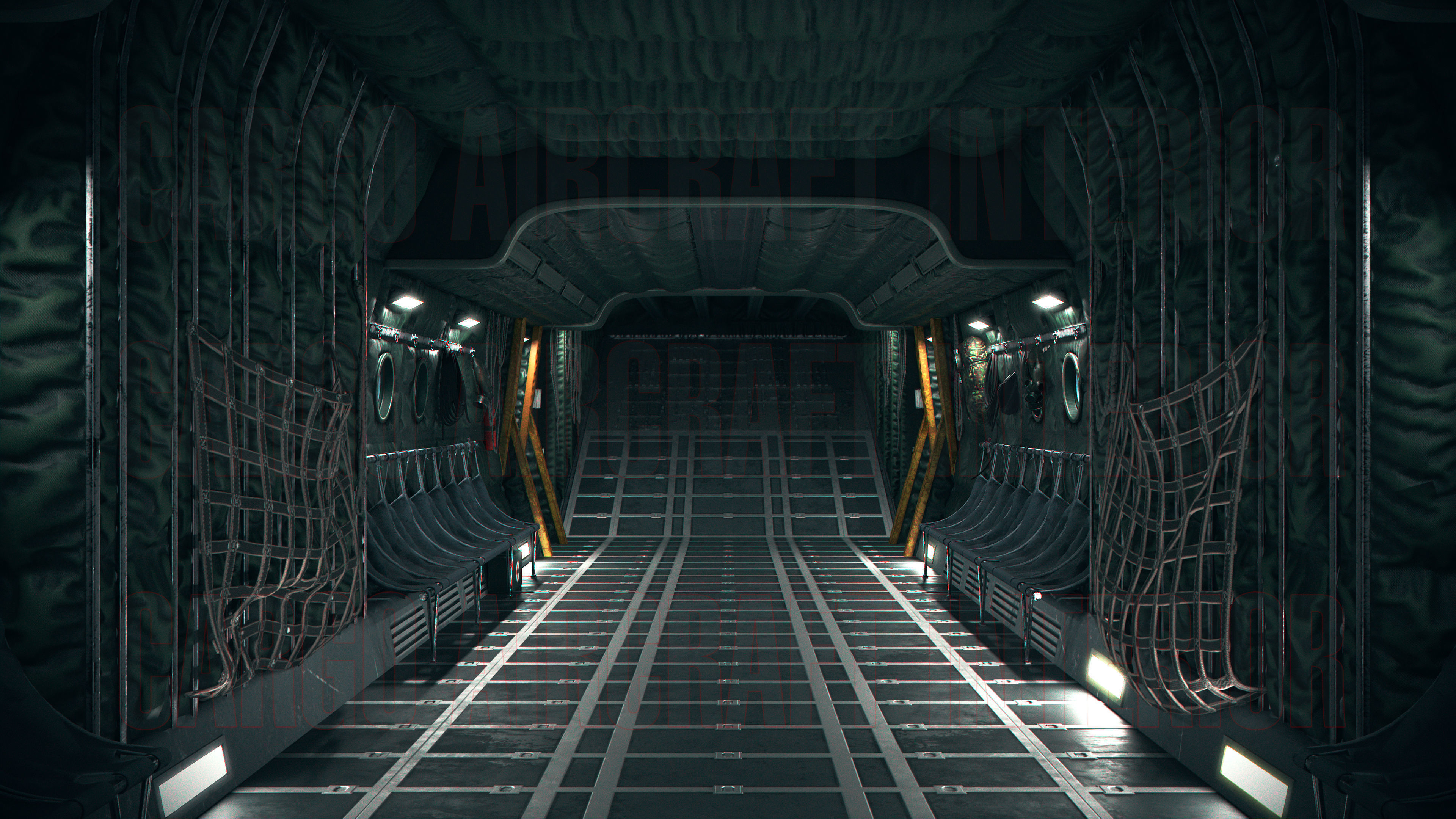 Aircraft Interior Cargo C-130 Hercules PBR Low-poly 3D model_4