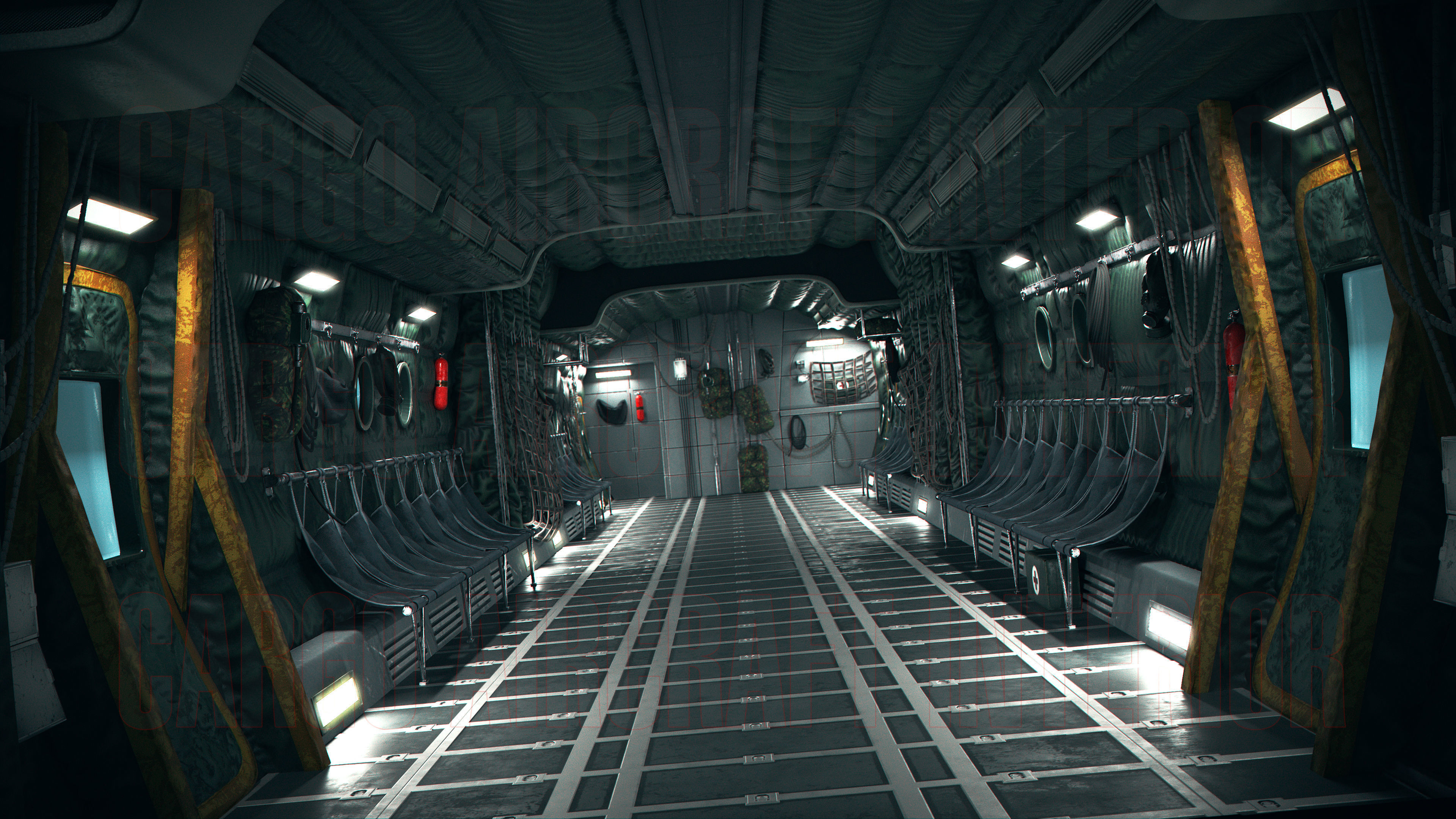 Aircraft Interior Cargo C-130 Hercules PBR Low-poly 3D model_11