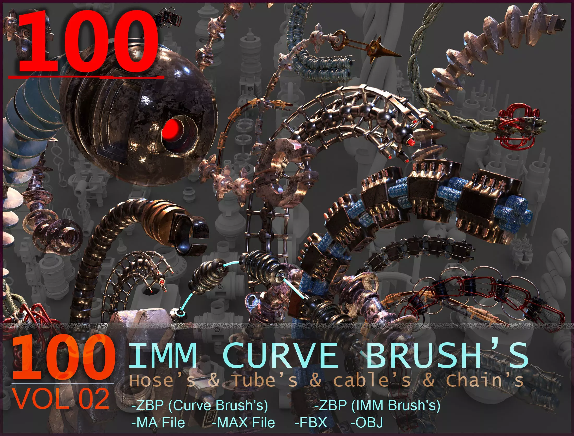 100 Sci Fi IMM Curve Brushes VOL 2 Low-poly 3D model_0