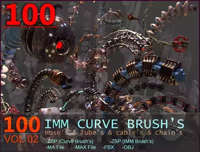 100 Sci Fi IMM Curve Brushes VOL 2  Low-poly 3D model