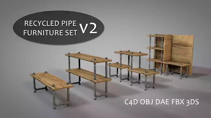 Recycled Pipe Furniture Set v2 3D model