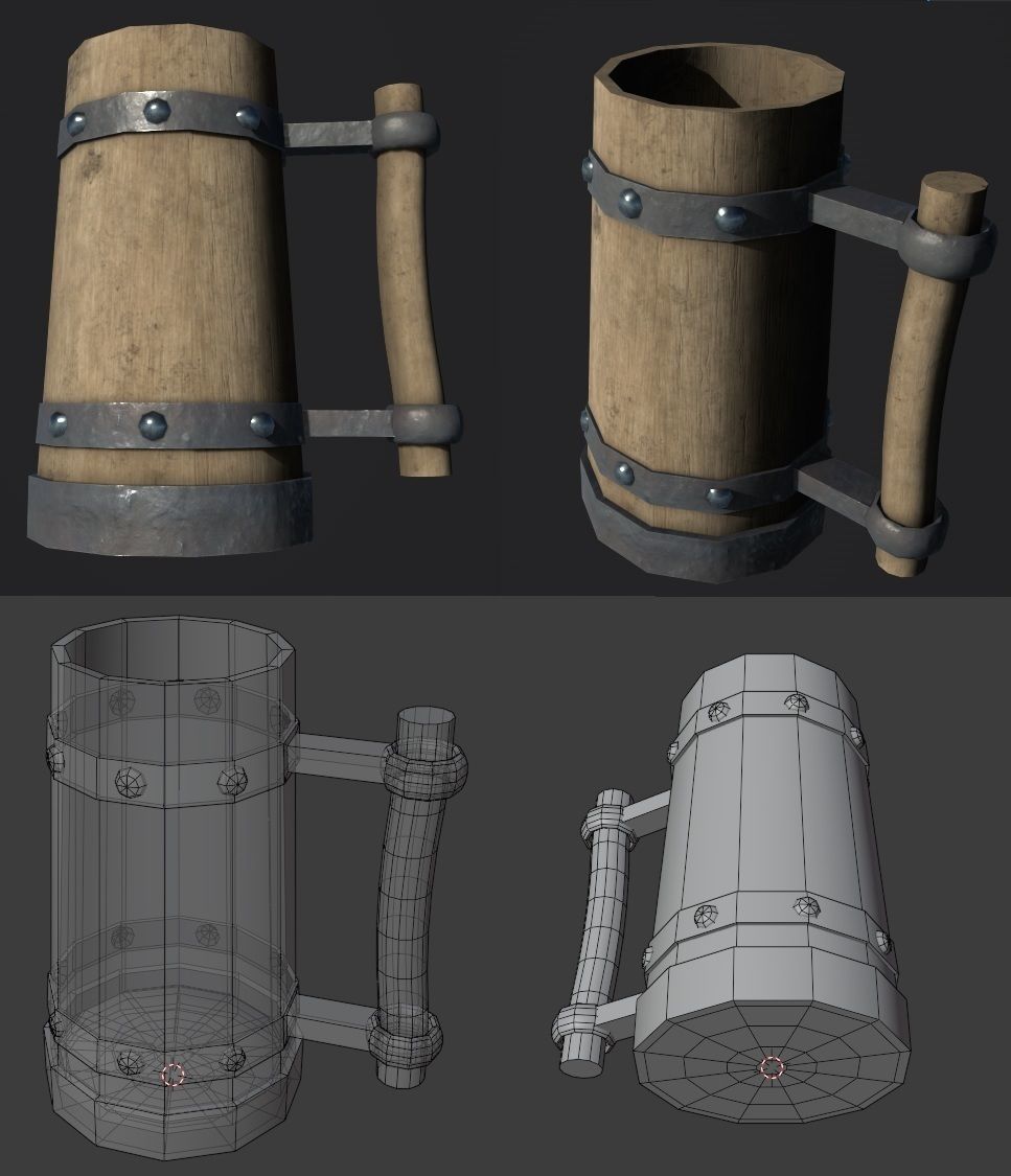 Tankard game ready PBR wooden barrel with handles Low-poly 3D model_3