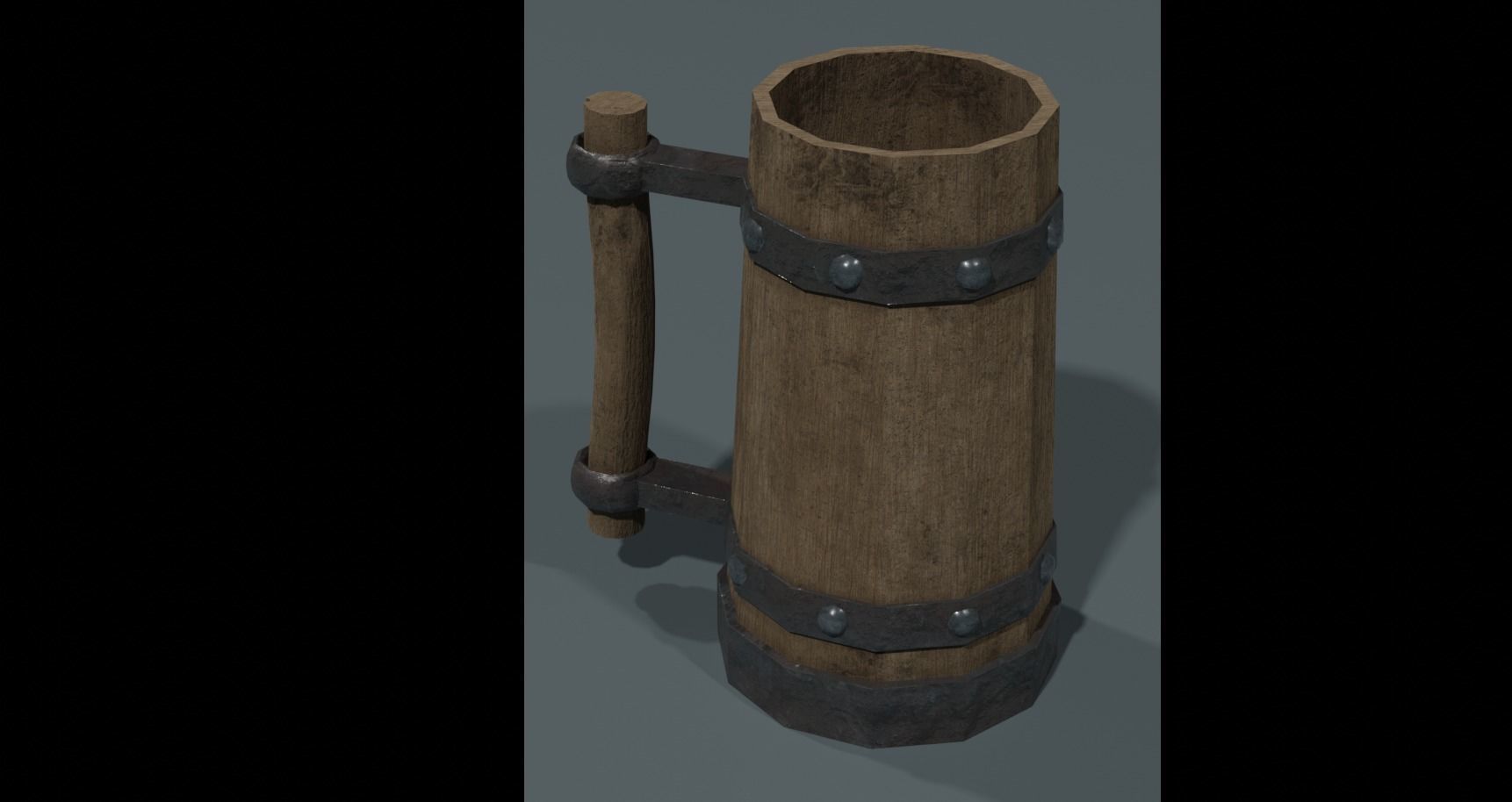 Tankard game ready PBR wooden barrel with handles Low-poly 3D model_2