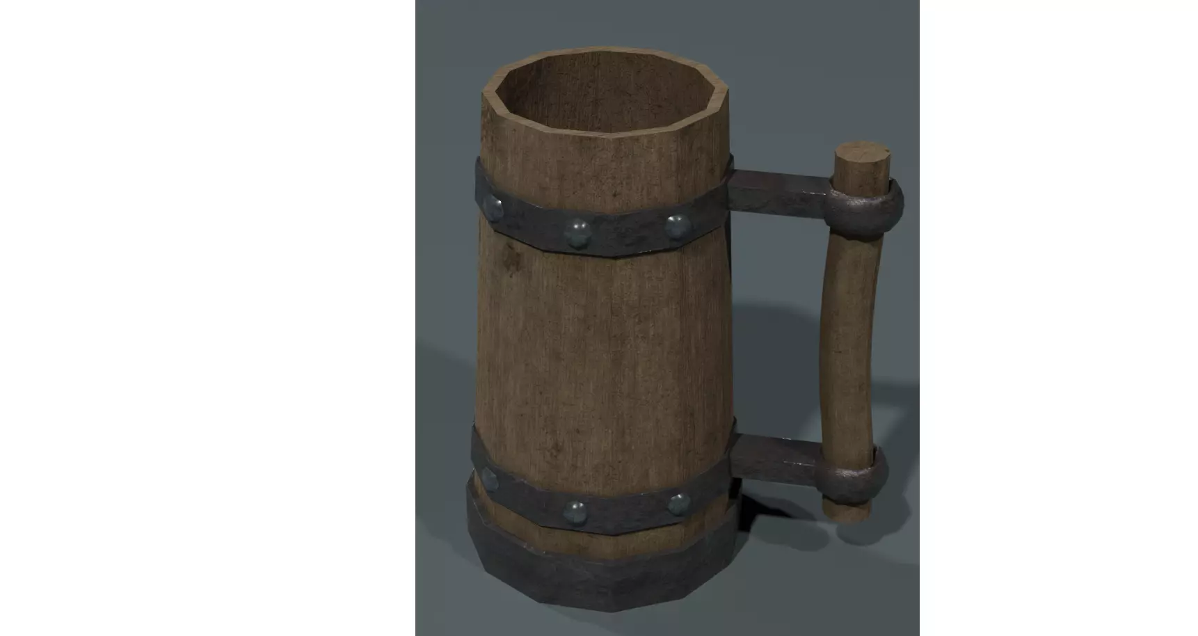 Tankard game ready PBR wooden barrel with handles Low-poly 3D model_0