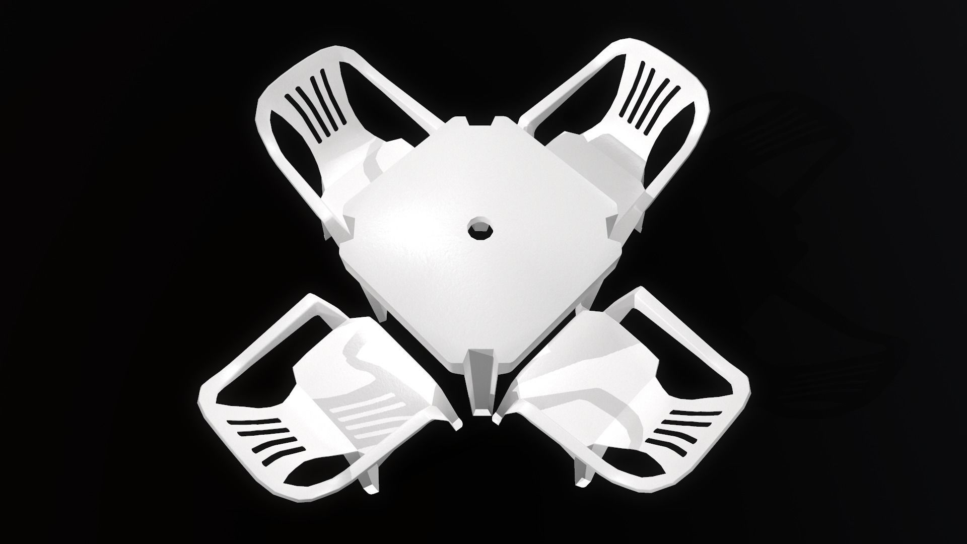 Plastic table and chairs Low-poly 3D model_2