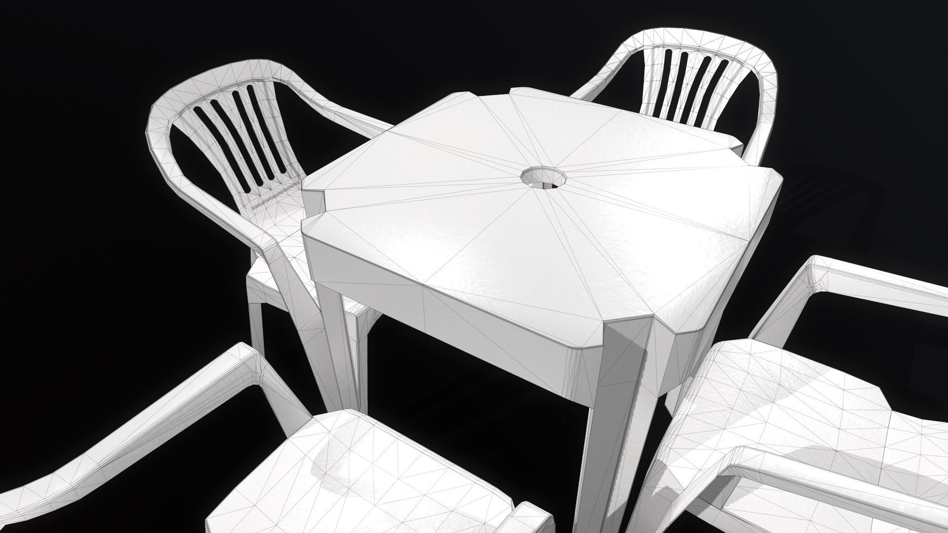 Plastic table and chairs Low-poly 3D model_7